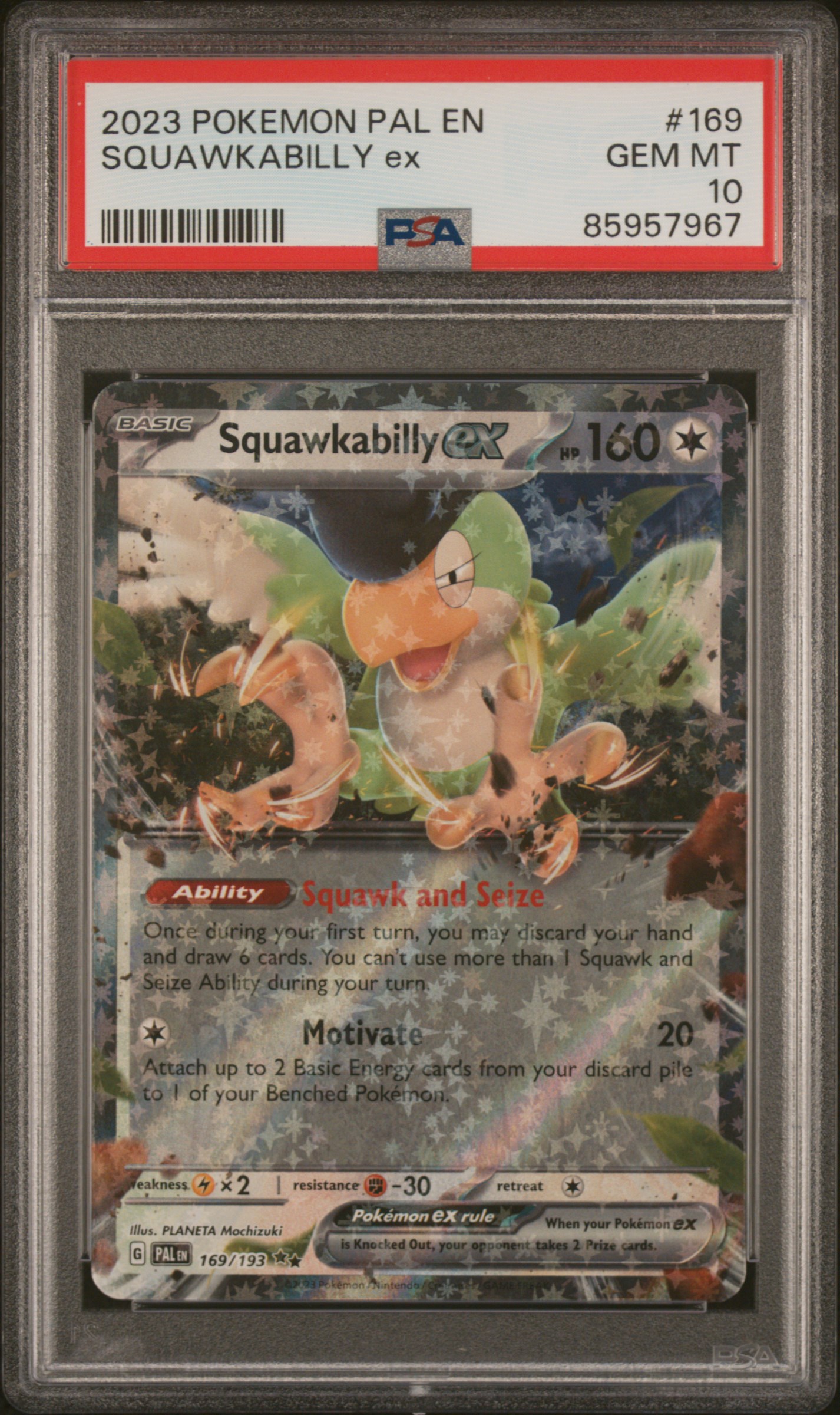 2023 Pokemon Pal En-Paldea Evolved 169 Squawkabilly Ex – PSA GEM MT 10