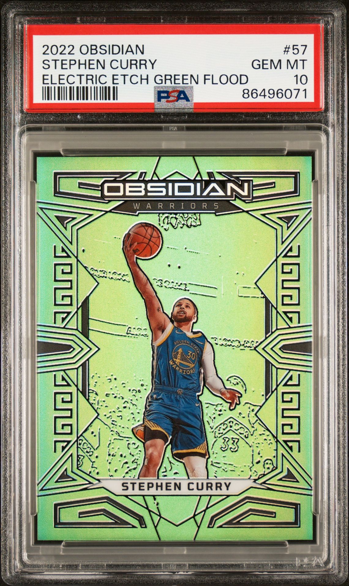 2022 Panini Obsidian Stephen Curry #57 (Electric Etch Green Flood) Gem Mt 10 front