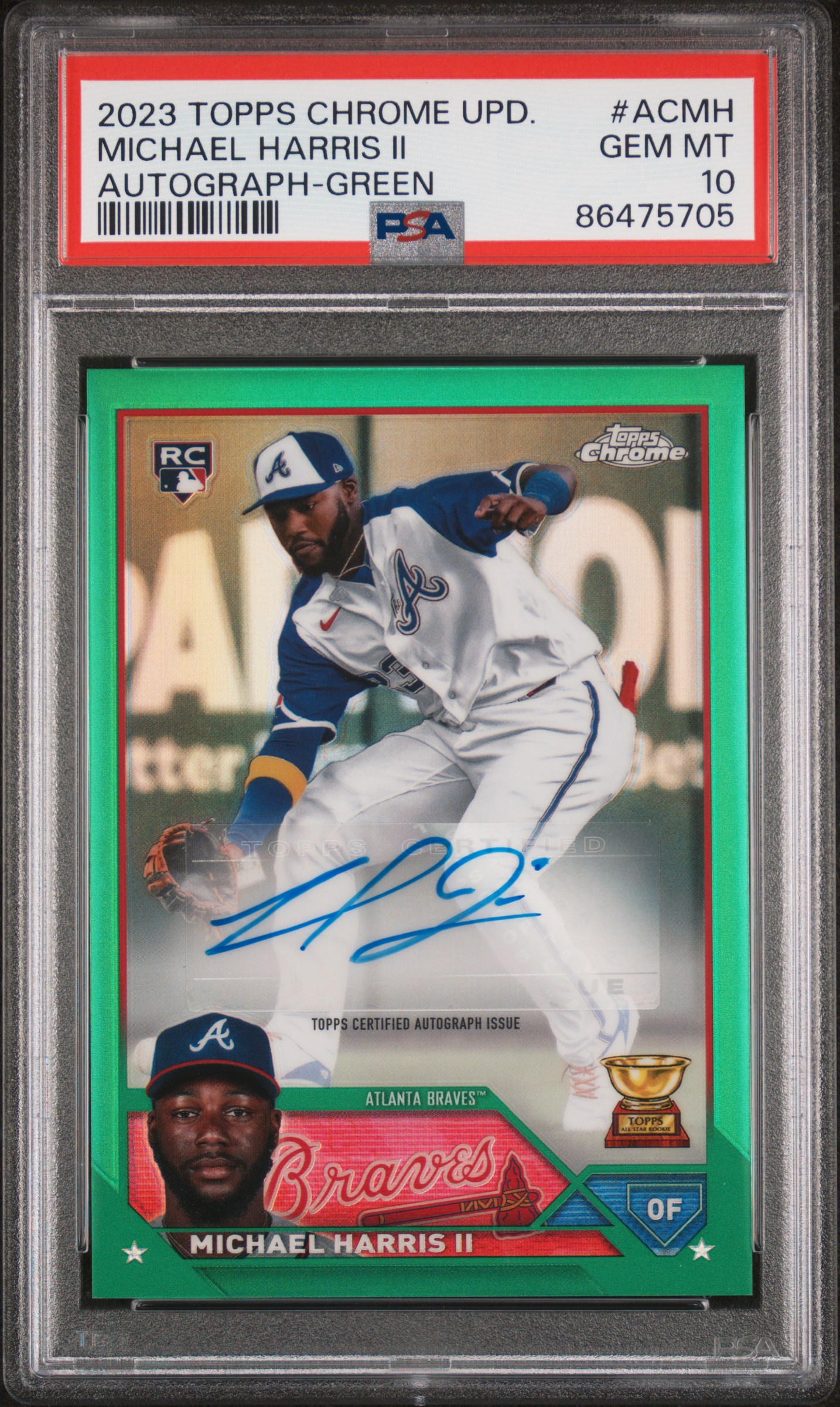 2023 Topps Chrome Update Autograph Green #ACMH Michael Harris II Signed Rookie Card (#51/99) – PSA GEM MT 10