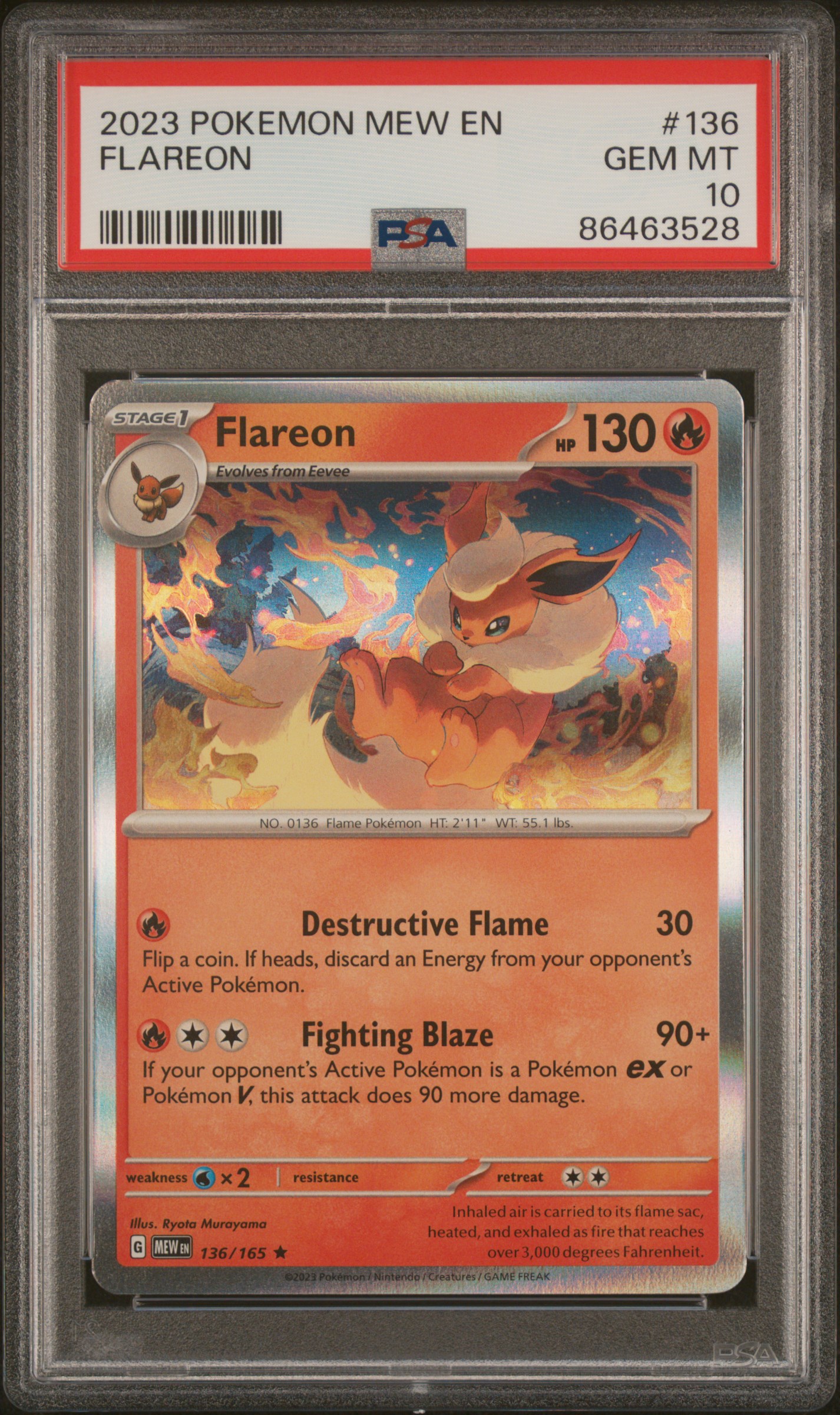 2023 Pokemon Mew En-151 136 Flareon – PSA GEM MT 10