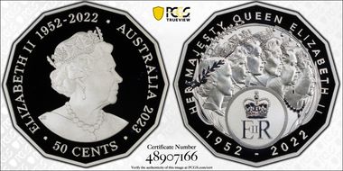 2023 50C Her Majesty QEII Ag Six Effigies PR69DCAM