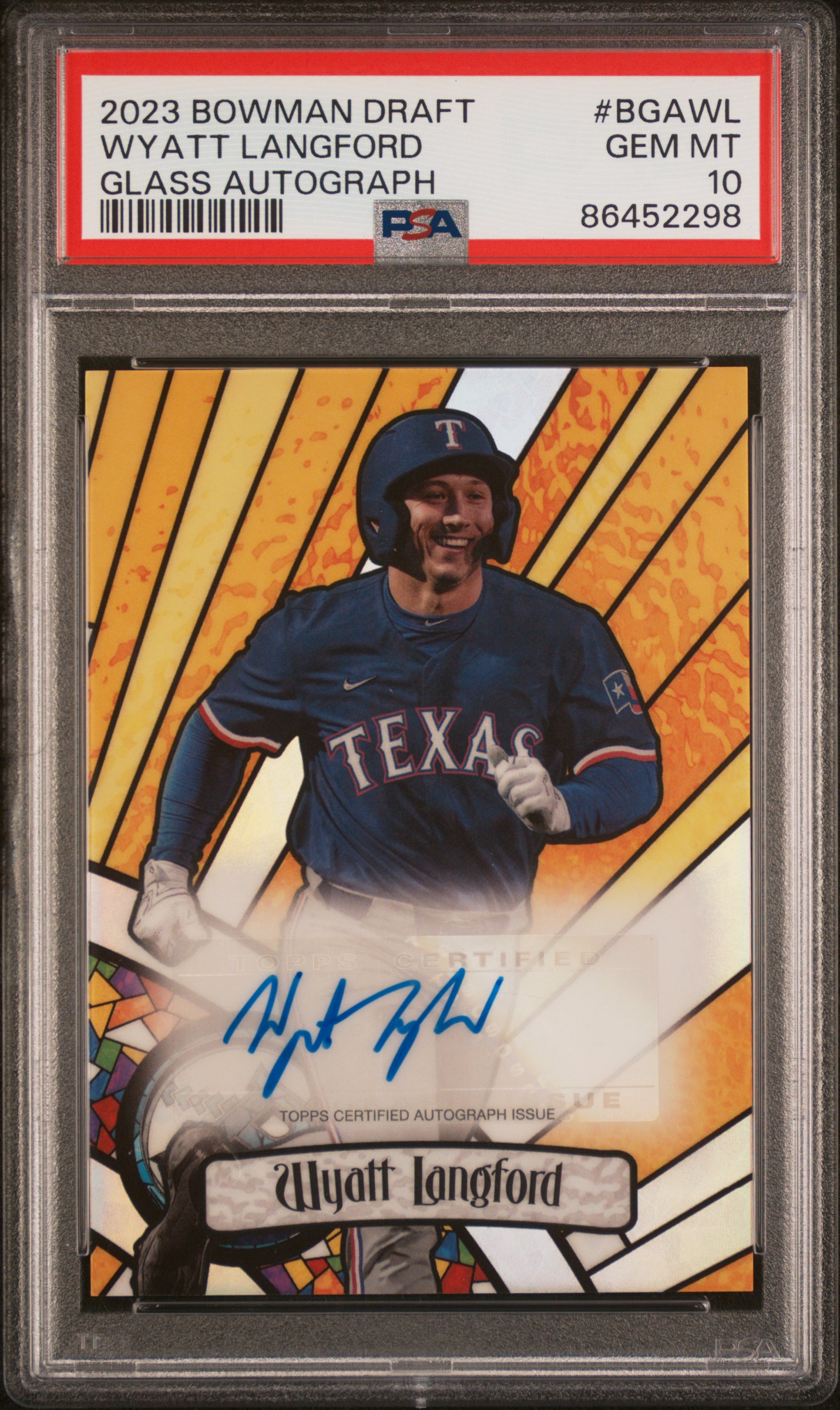 2023 Bowman Draft Bowman Glass Autograph Wyatt Langford #BGAWL PSA 10