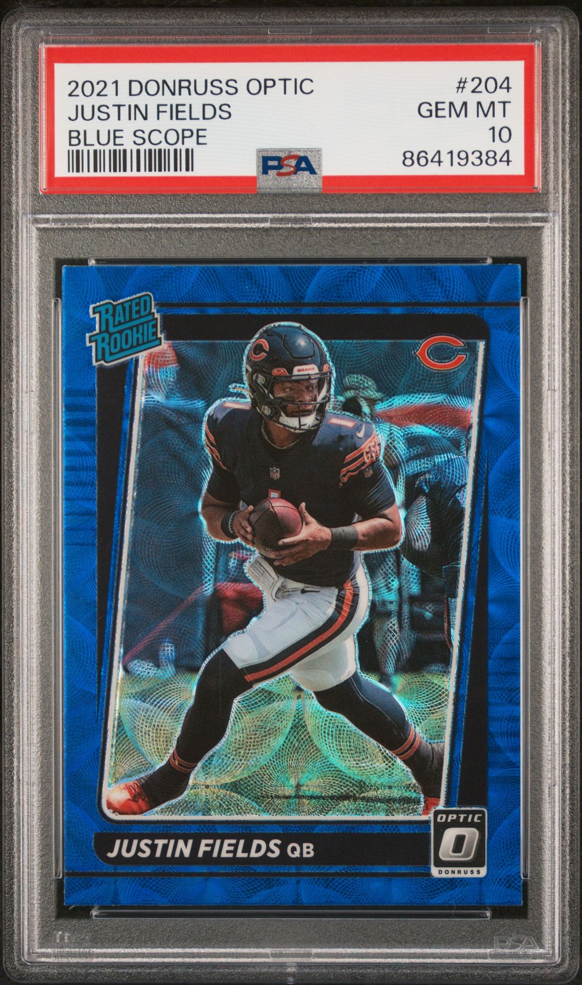 2021 Panini Donruss Optic Justin Fields #204 (Blue Scope) Gem Mt 10 front
