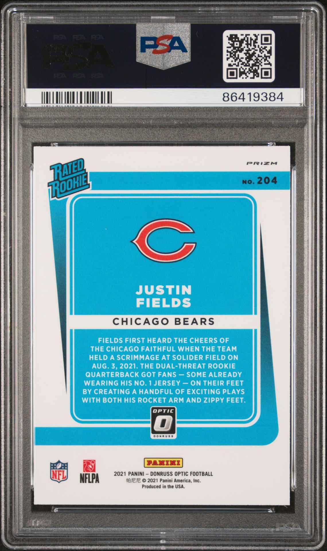 2021 Panini Donruss Optic Justin Fields #204 (Blue Scope) Gem Mt 10 back