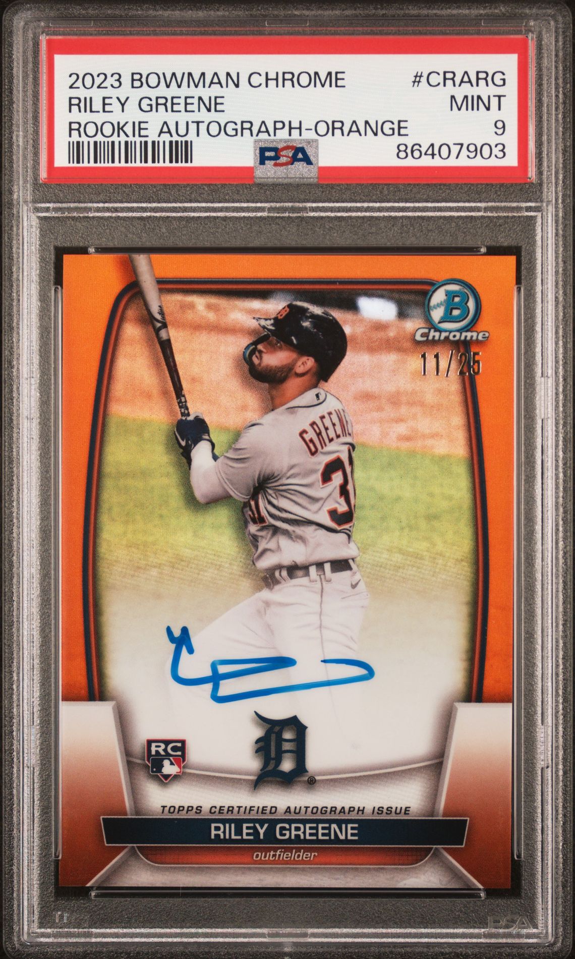 2023 Bowman BOWMAN CHROME CHROME ROOKIE AUTOGRAPH Orange #CRARG Riley Greene front
