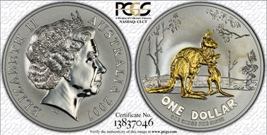 2007 $1 Kangaroo-Au Plated MS69