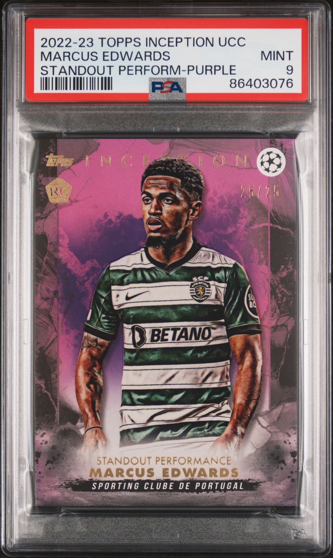 2022-23 Topps TOPPS INCEPTION UEFA CLUB COMPETITIONS STANDOUT PERFORM-PURPLE Marcus Edwards front