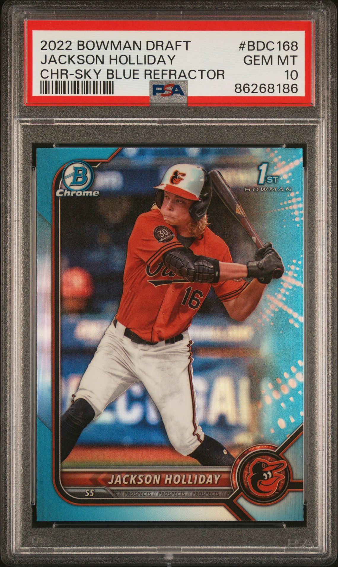2022 Bowman BOWMAN DRAFT CHR-SKY BLUE REFRACTOR #BDC168 Jackson Holliday front