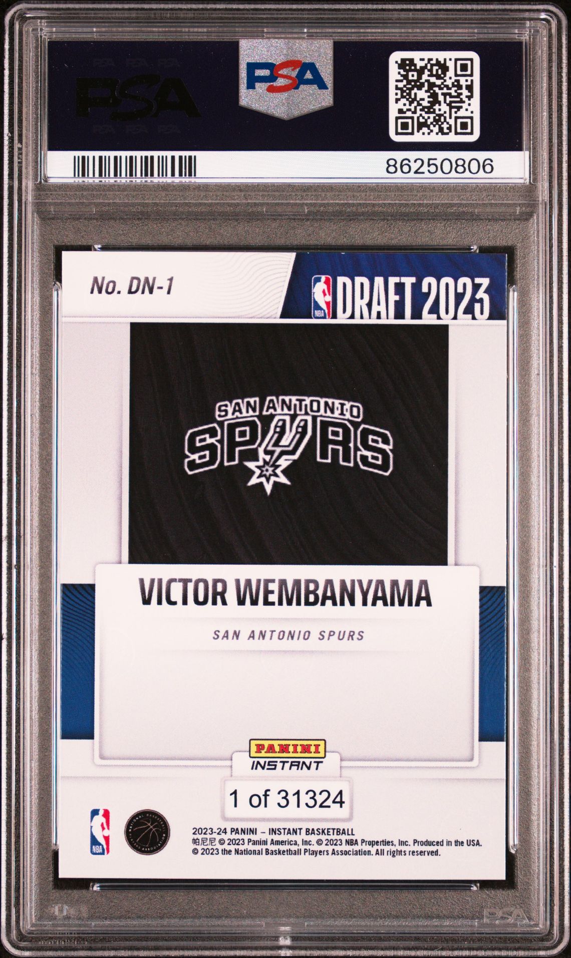 2023 Panini Instant Draft Night Victor Wembanyama #Dn1 Gem Mt 10 back view - PSA certificate #86250806