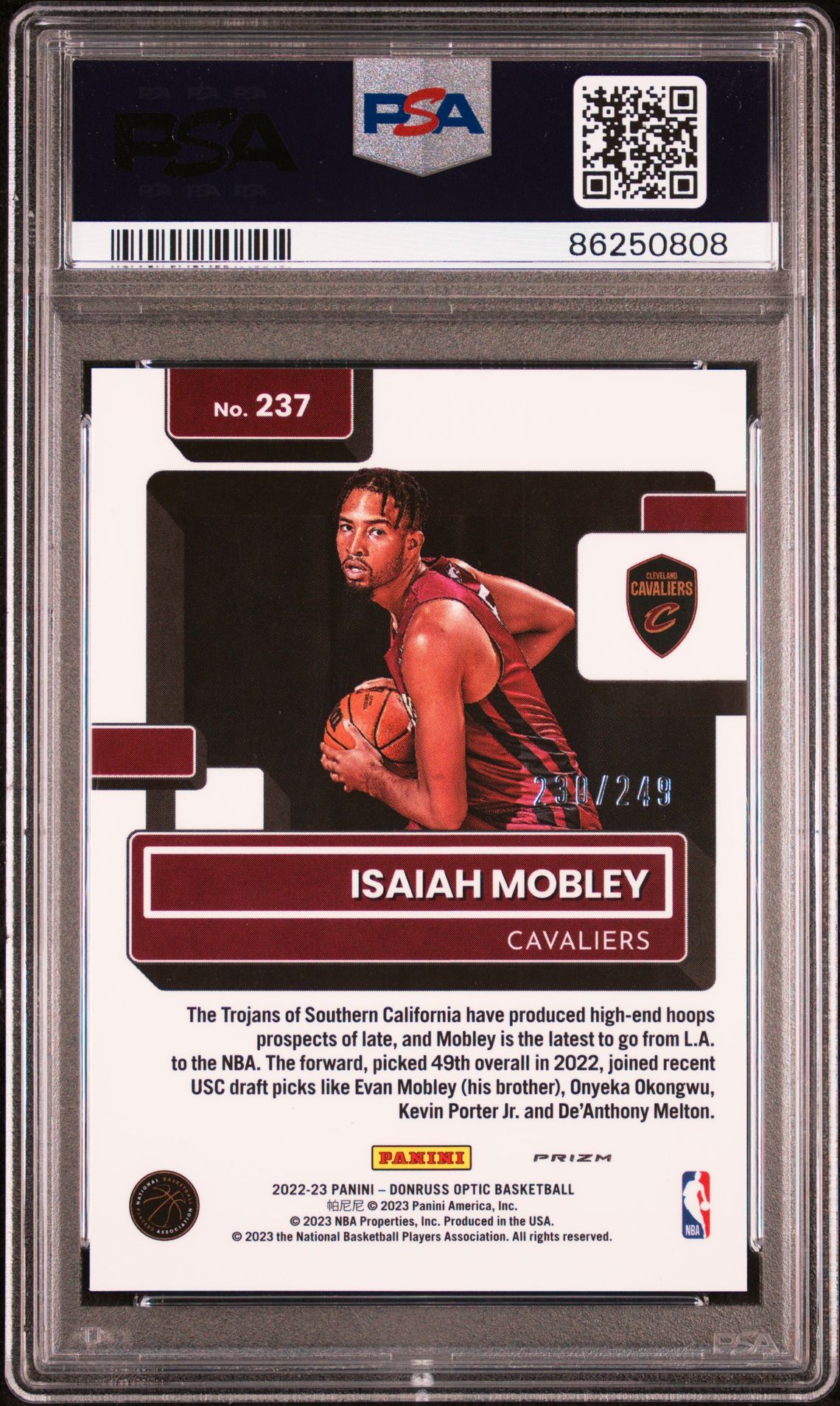 2022 Panini Donruss Optic Isaiah Mobley #237 (Premium Box Set) Mint 9 back