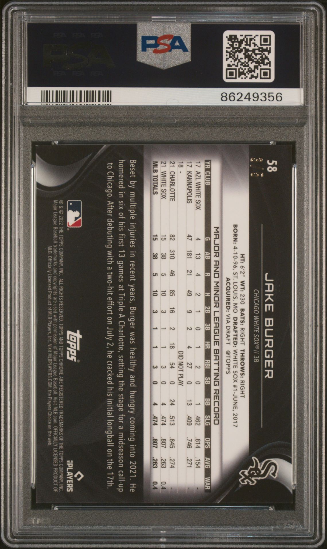 2022 Topps Chrome Black Jake Burger #58 (Red Refractor) Nm-Mt 8 back