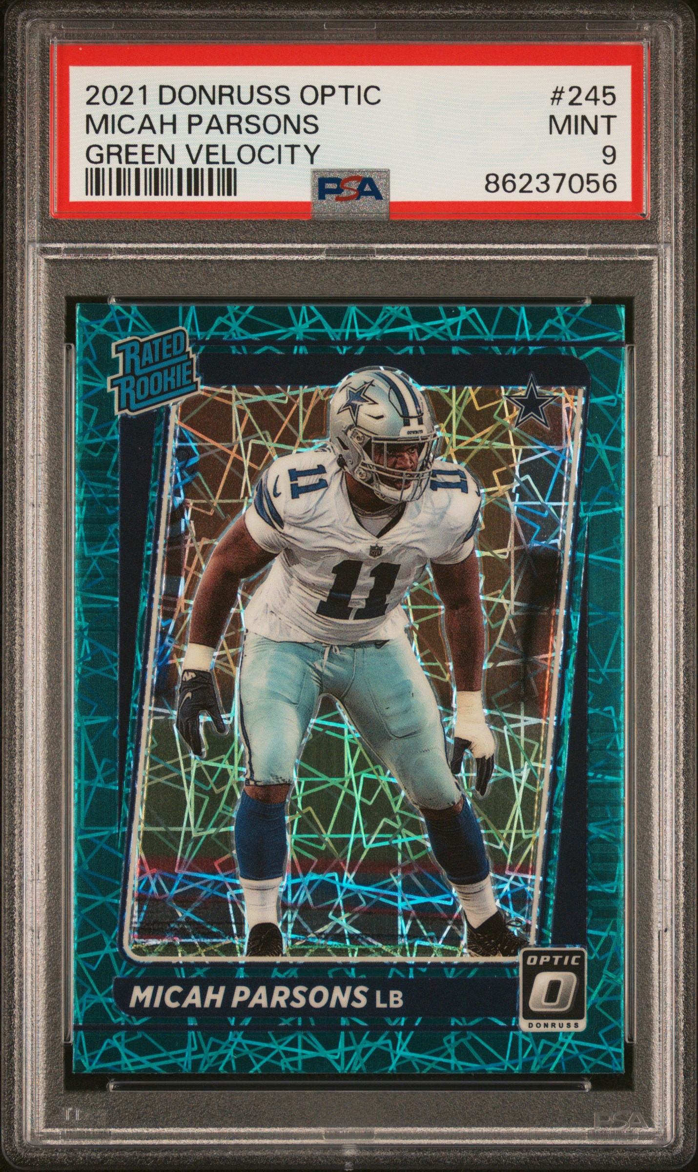 2021 Panini Donruss Optic Green Velocity Rated Rookie #245 Micah Parsons Rookie Card – PSA MINT 9