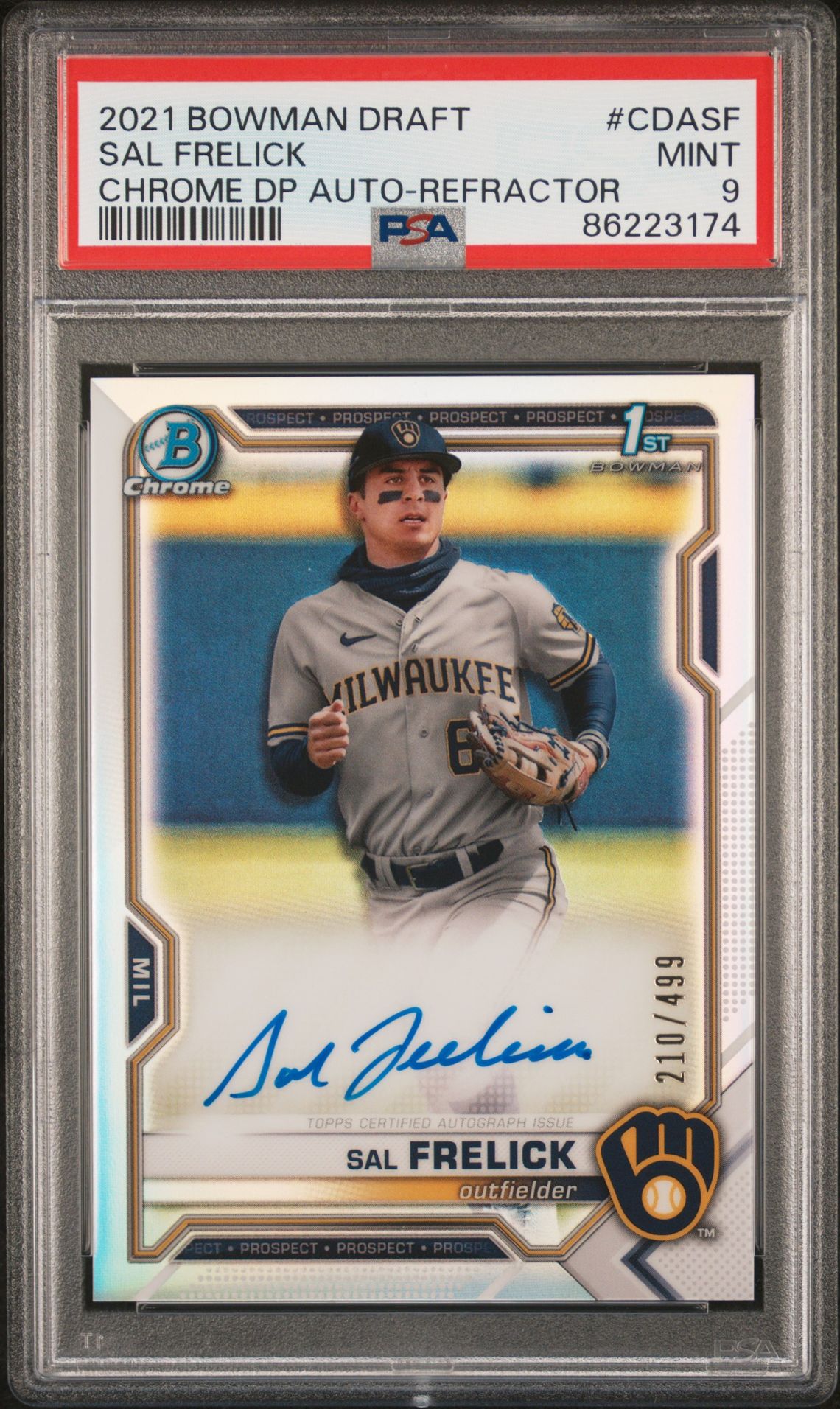 2021 Bowman Draft Chrome Draft Pick Autographs Sal Frelick #Cdasf (Chrome Dp Auto-Refractor) Mint 9 front
