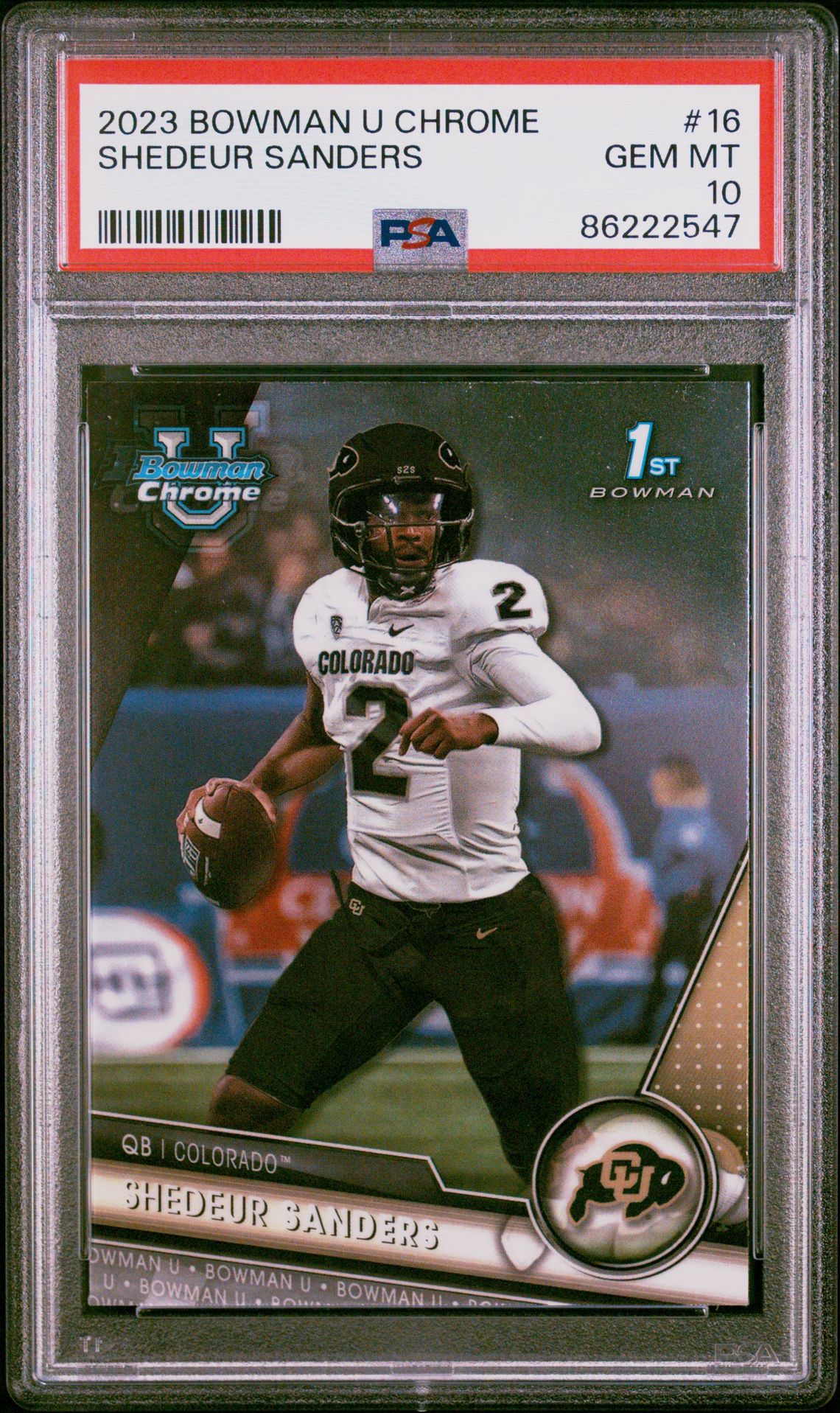 2023 Bowman University Chrome Shedeur Sanders #16 Gem Mt 10 front