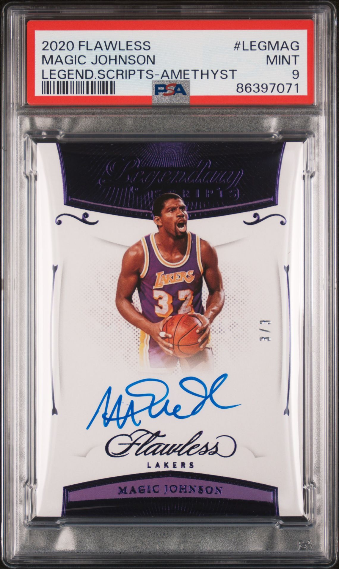 2020 Panini PANINI FLAWLESS LEGENDARY SCRIPTS LEGEND.SCRIPTS-AMETHYST #LEGMAG Magic Johnson front