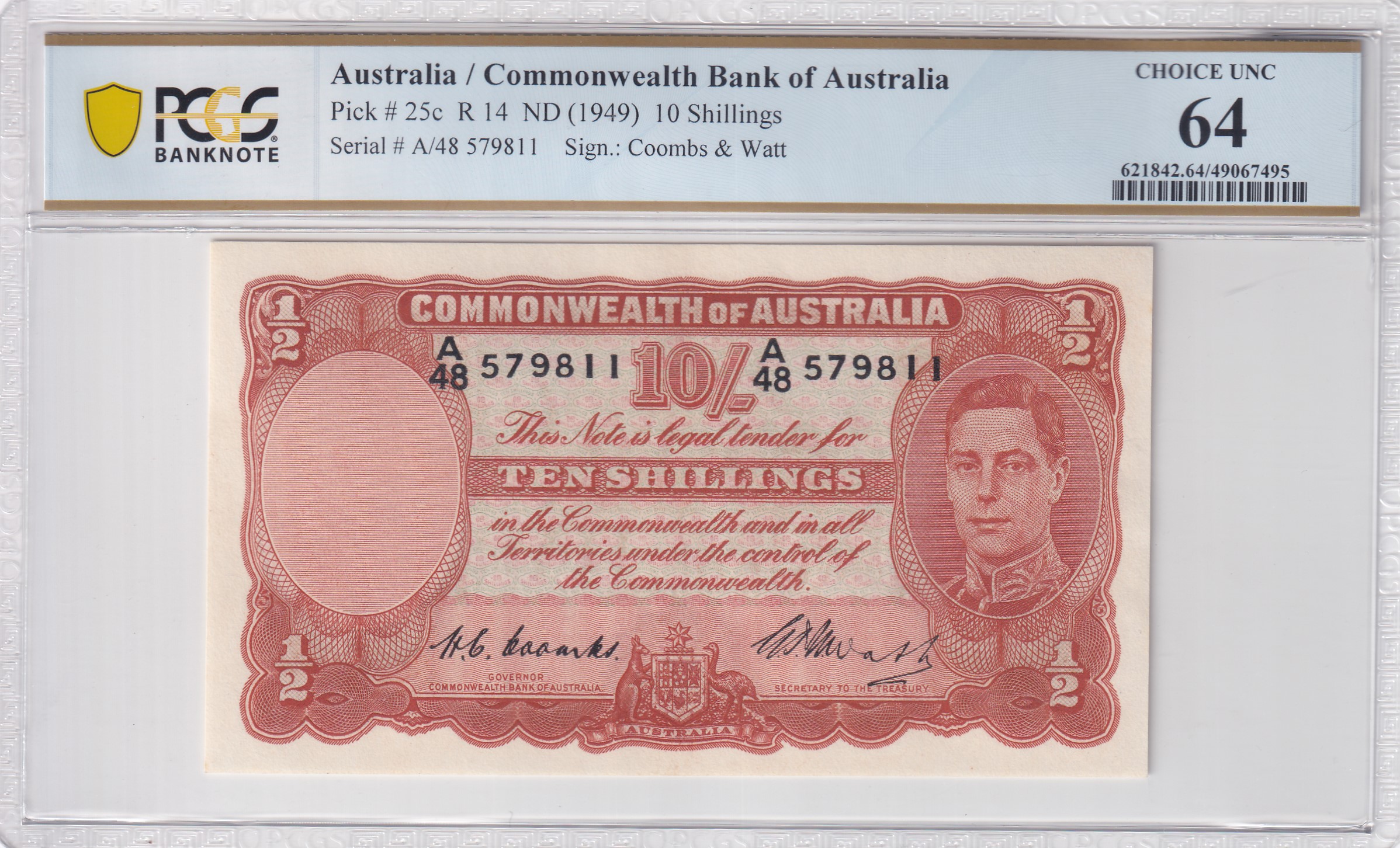 Pick # 25c ND (1949) 10 Shillings Commonwealth Bank of Australia - PCGS ...