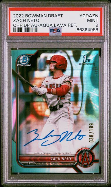 2022 Bowman Draft Chrome Draft Pick Autographs Zach Neto #Cdazn (Chr.dp Au-Aqua Lava Ref.) Mint 9 front