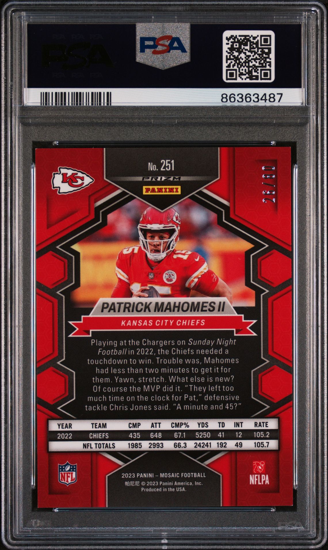 2023 Panini Mosaic Patrick Mahomes Ii #251 (Fusion Red & Yellow Choice) Mint 9 back