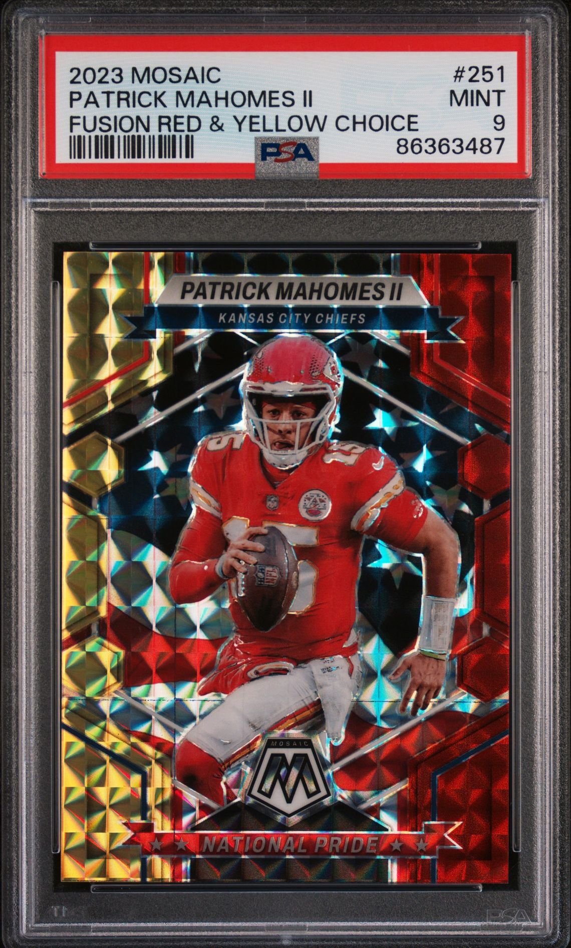 2023 Panini Mosaic Patrick Mahomes Ii #251 (Fusion Red & Yellow Choice) Mint 9 front