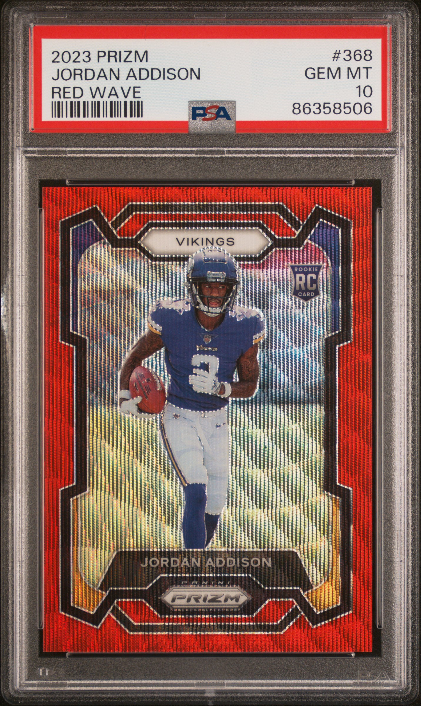 2023 Panini Prizm Red Wave #368 Jordan Addison Rookie Card (#026/149) – PSA GEM MT 10