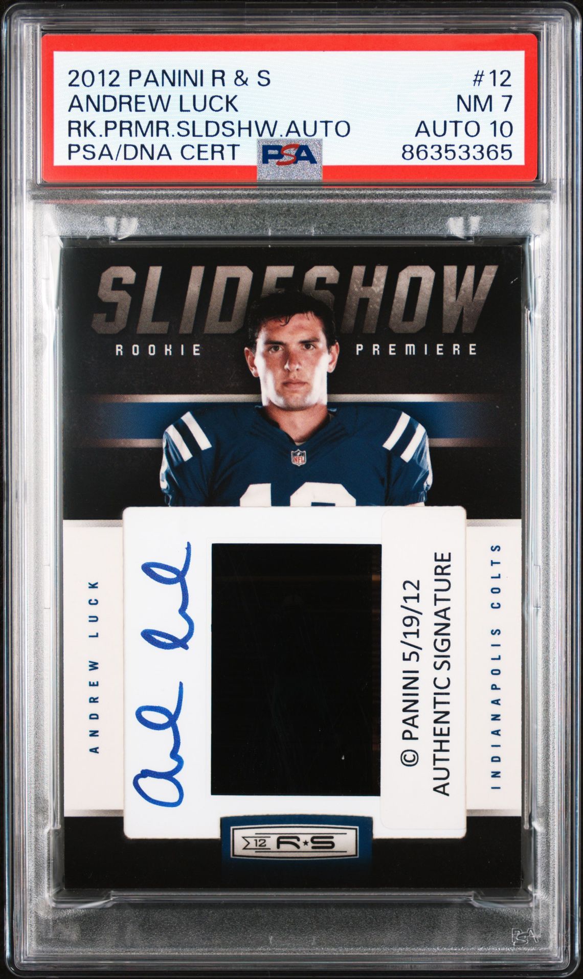 2012 Panini Panini Rookies & Stars Rookie Premiere Slideshow Autograph #12 Andrew Luck front