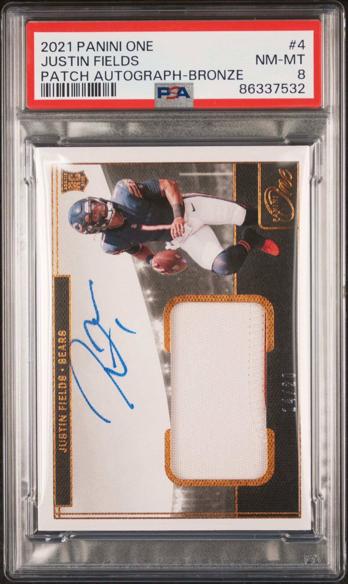 2021 Panini PANINI ONE PATCH AUTOGRAPH-BRONZE #4 Justin Fields front