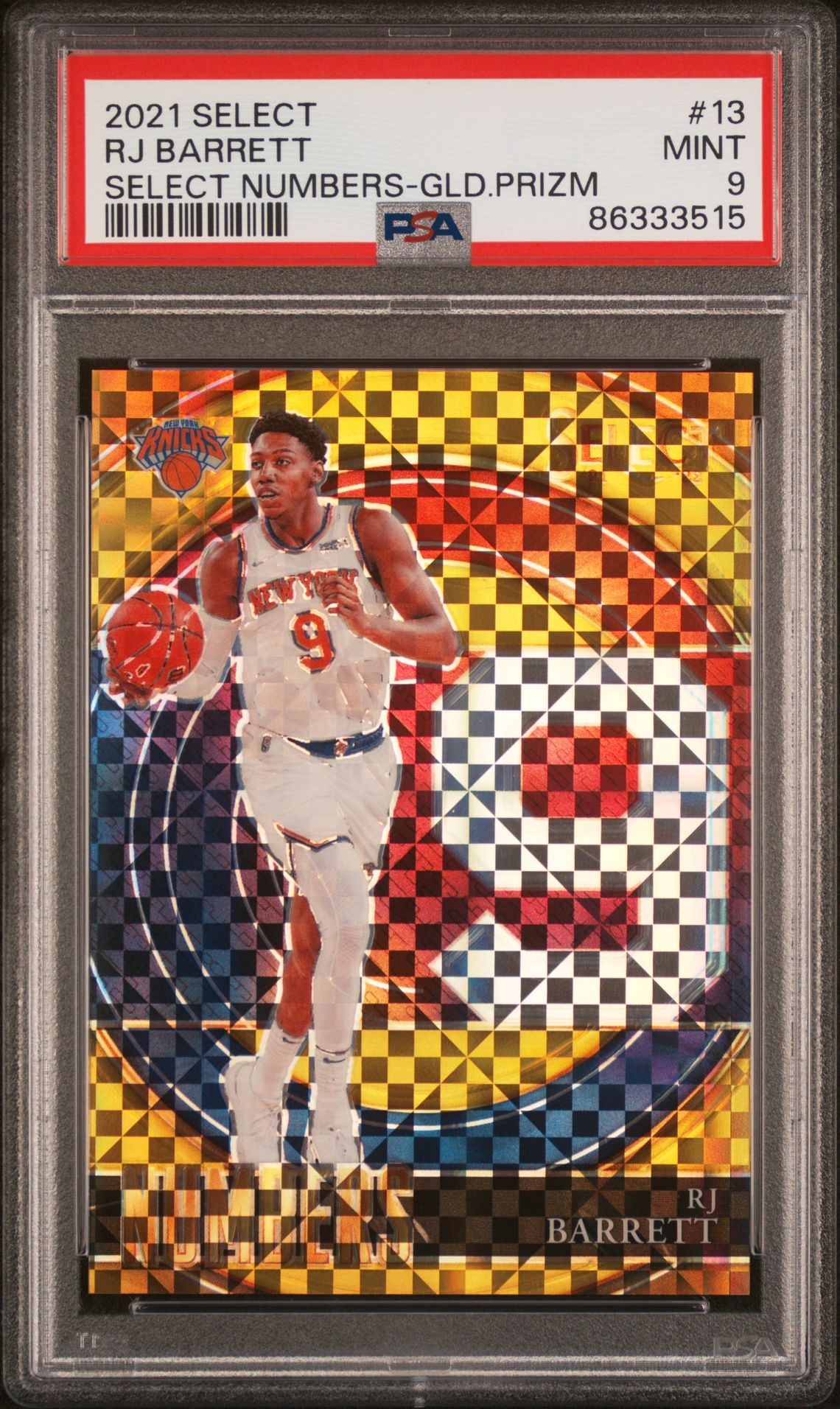 2021 Panini Select Select Numbers Rj Barrett #13 (Select Numbers-Gld.prizm) Mint 9 front