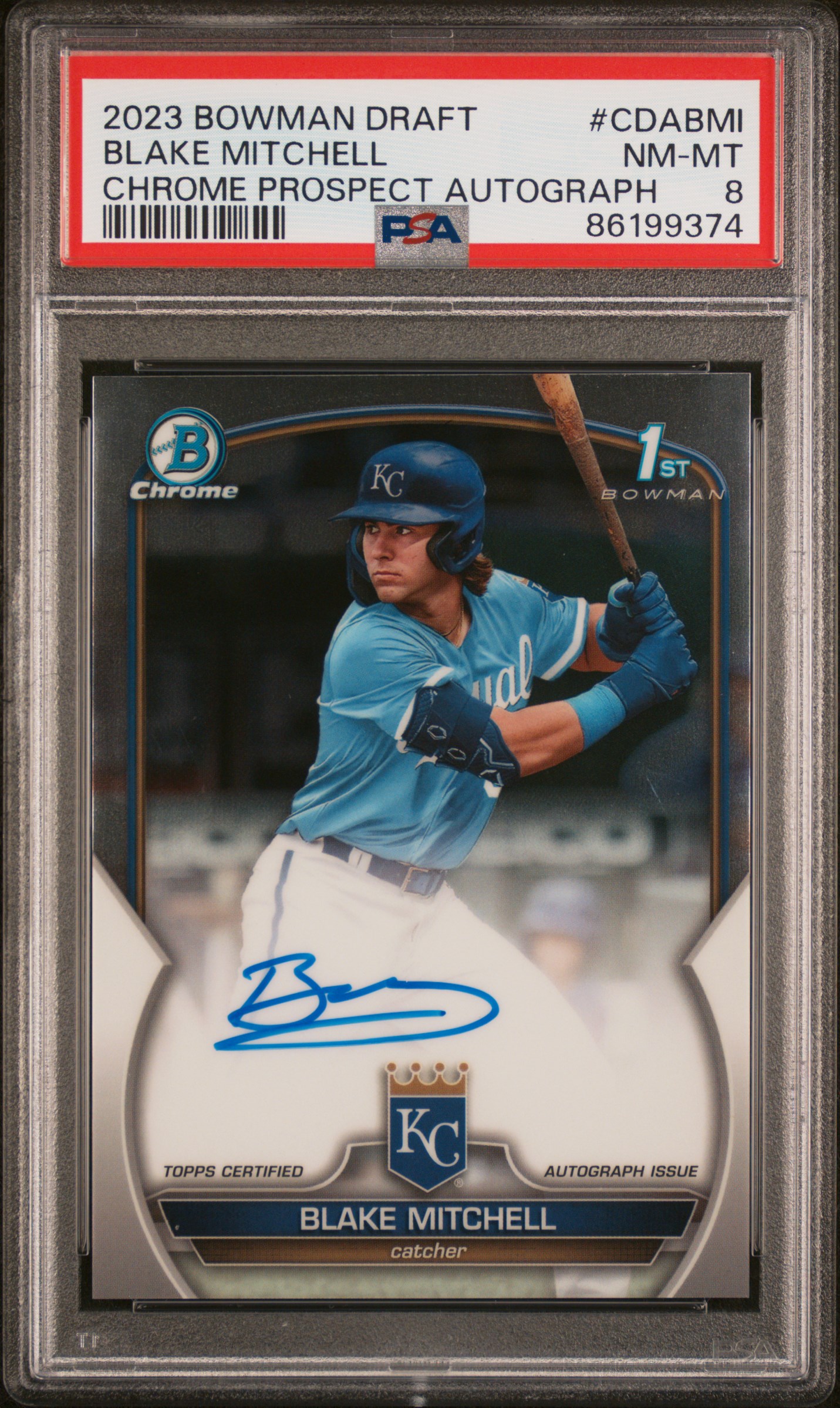 2023 Bowman Draft Chrome Prospect Autograph #CDA-BMI Blake Mitchell Signed Rookie Card – PSA NM-MT 8