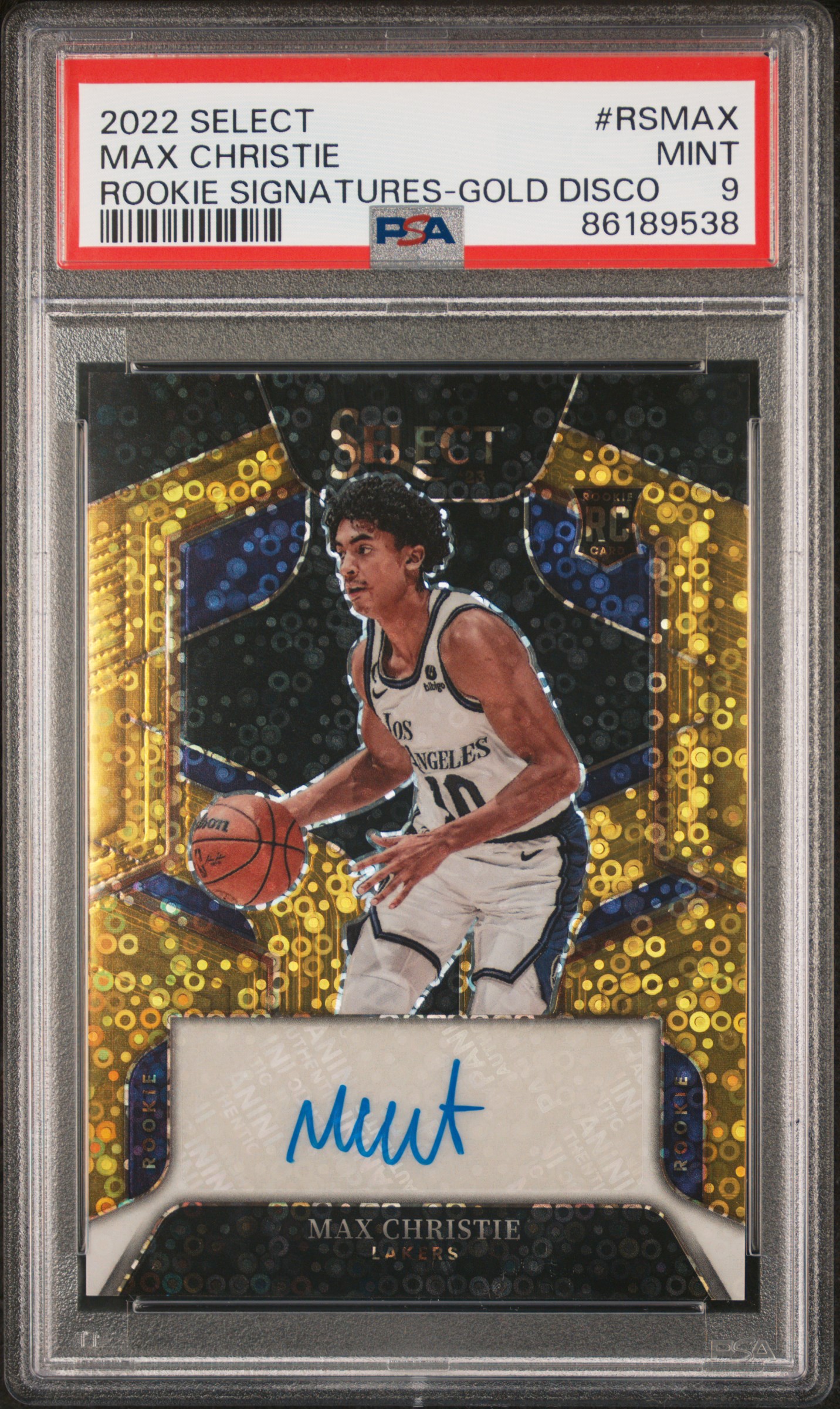 2022 Panini Select Rookie Signatures Max Christie #Rsmax (Rookie Signatures-Gold Disco) Mint 9 front