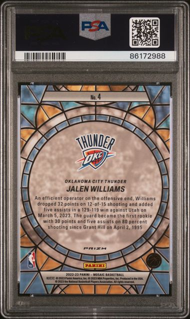 2022 Panini Mosaic Stained Glass Jalen Williams #4 Gem Mt 10 back
