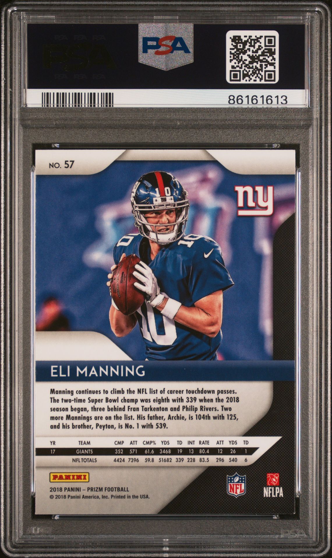 2018 Panini Prizm Eli Manning #57 Mint 9 back