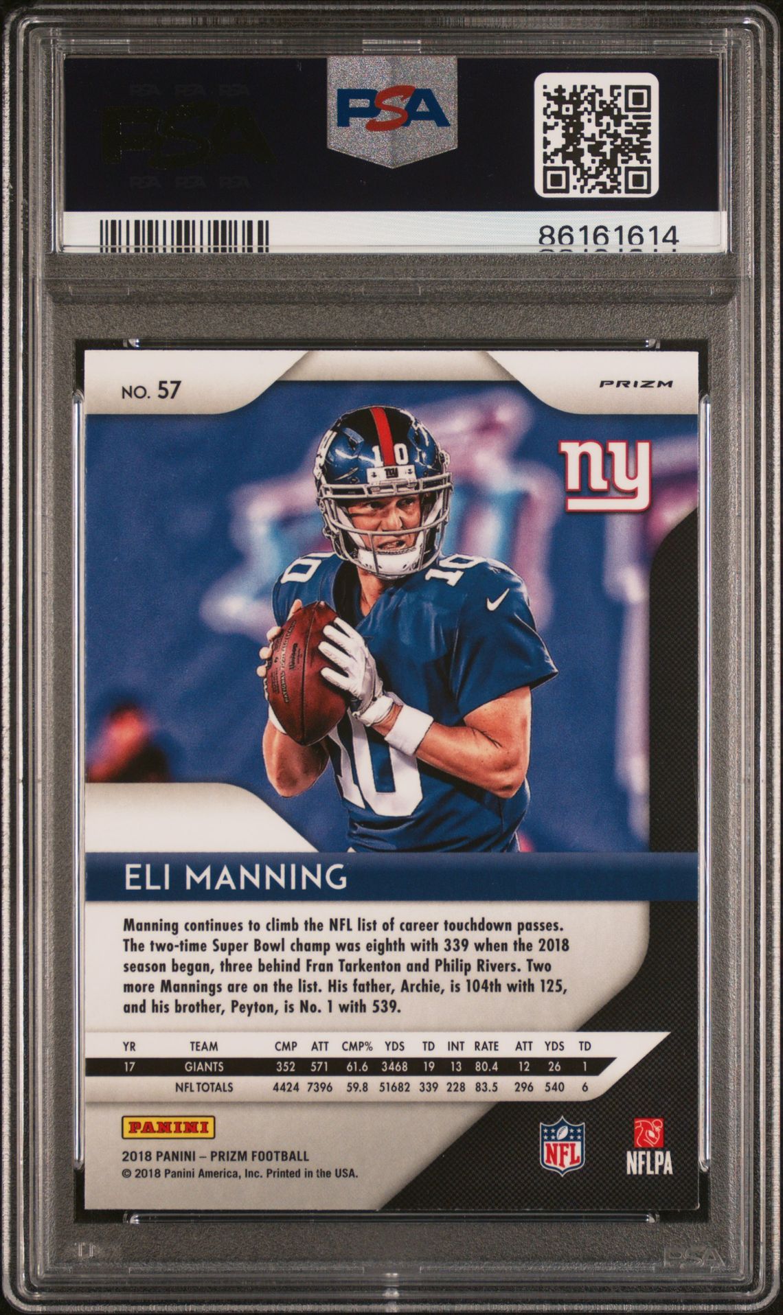 2018 Panini Prizm Eli Manning #57 (Silver Prizm) Gem Mt 10 back