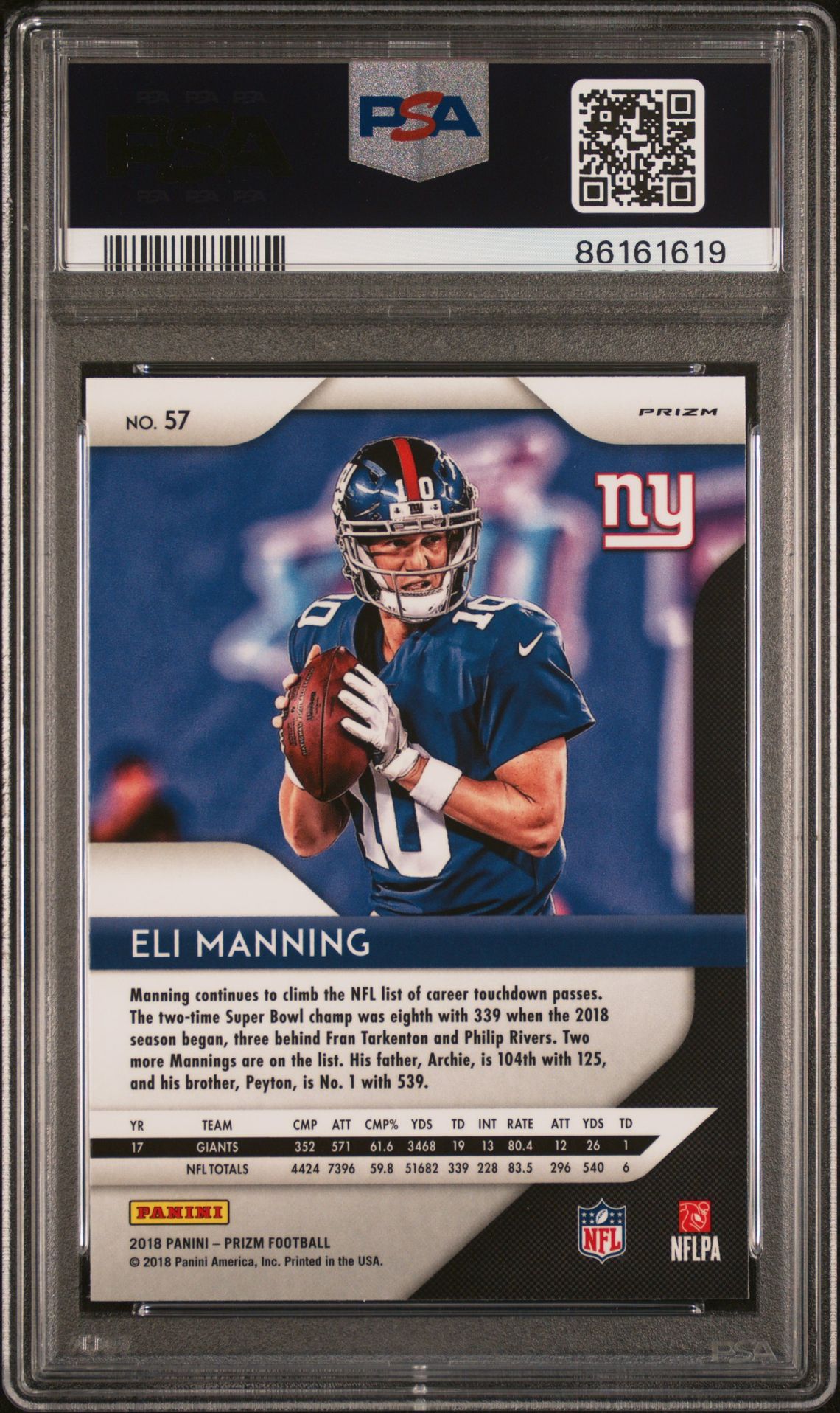 2018 Panini Prizm Eli Manning #57 (Pink Prizm) Mint 9 back