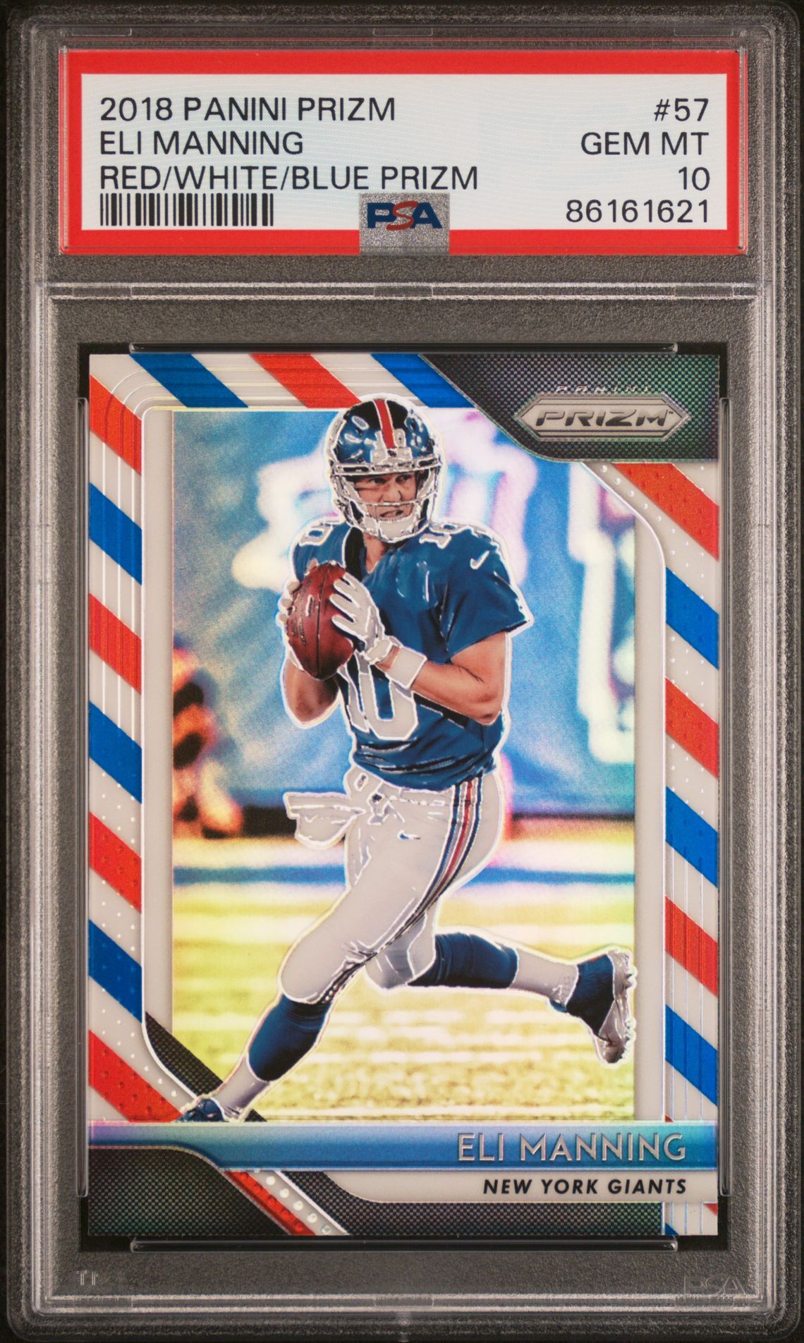 2018 Panini Prizm Eli Manning #57 (Red/White/Blue Prizm) Gem Mt 10 front