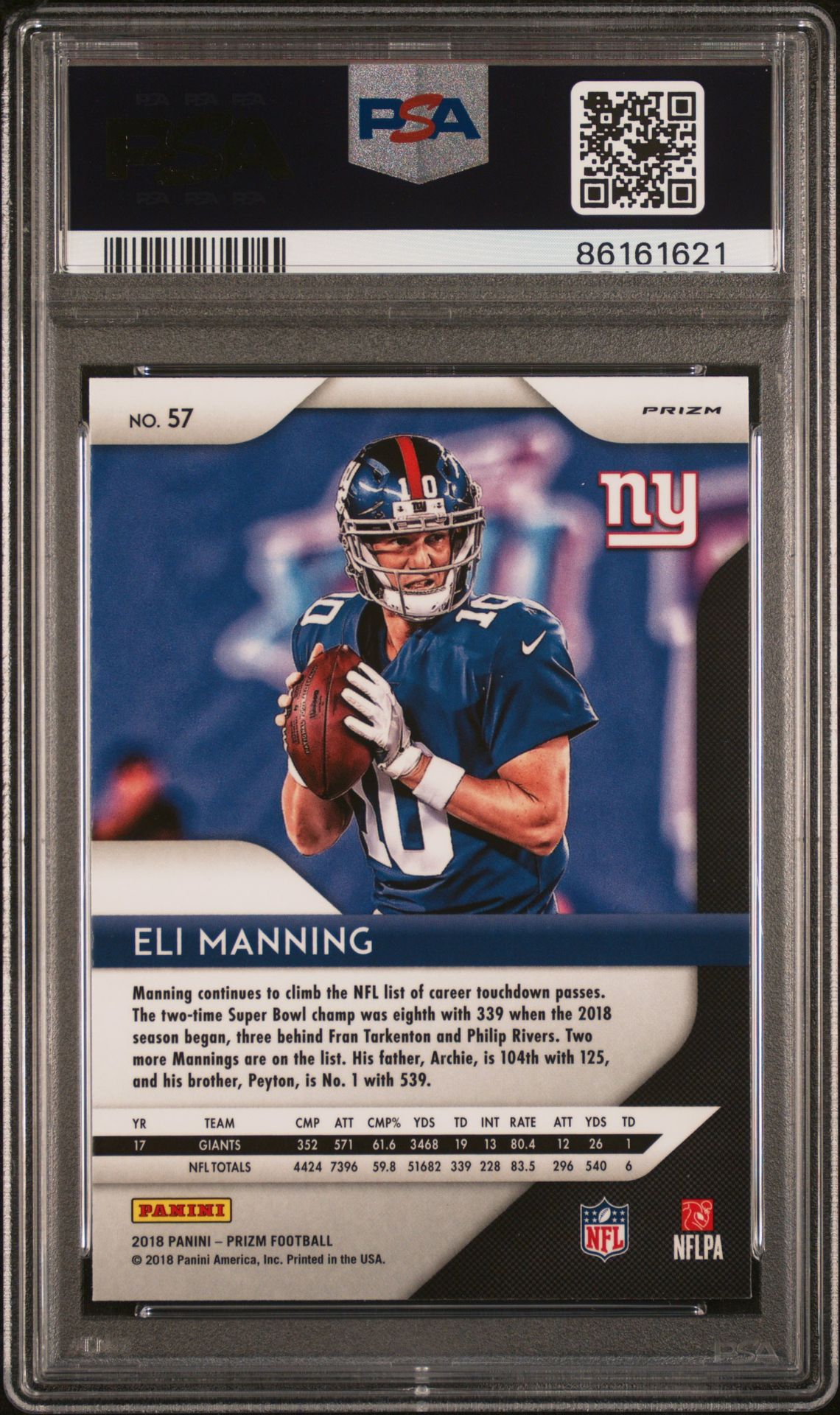 2018 Panini Prizm Eli Manning #57 (Red/White/Blue Prizm) Gem Mt 10 back