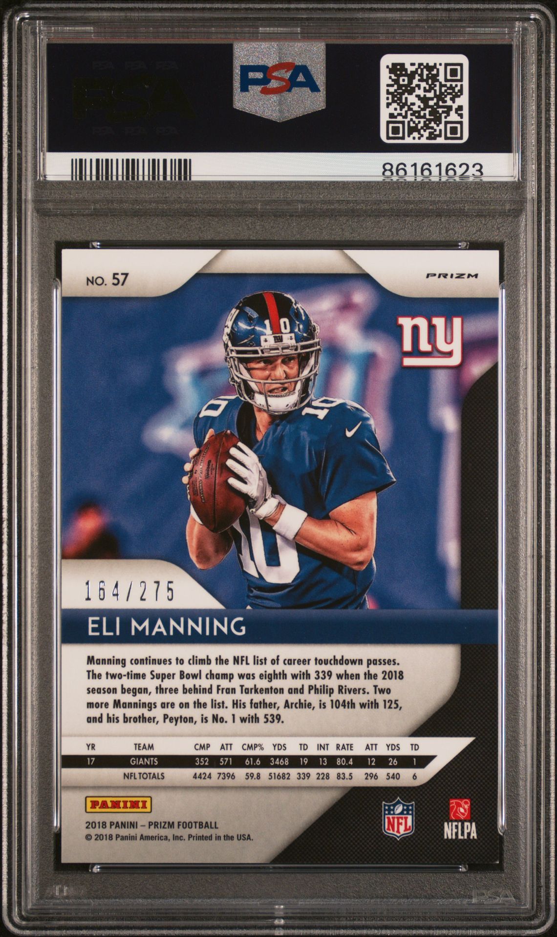 2018 Panini Prizm Eli Manning #57 (Hyper Prizm) Gem Mt 10 back