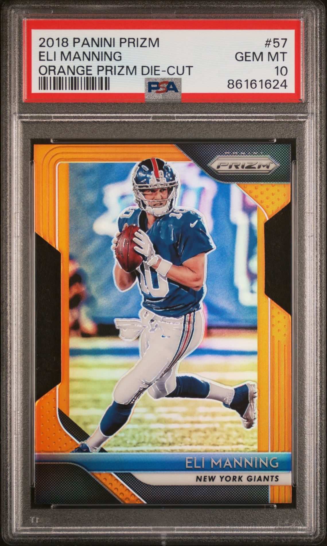2018 Panini Prizm Eli Manning #57 (Orange Prizm Die-Cut) Gem Mt 10 front
