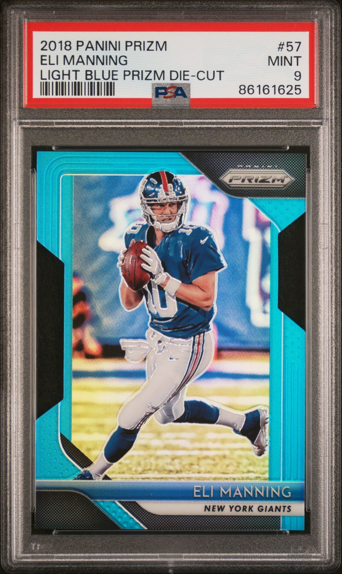 2018 Panini Prizm Eli Manning #57 (Light Blue Prizm Die-Cut) Mint 9 front
