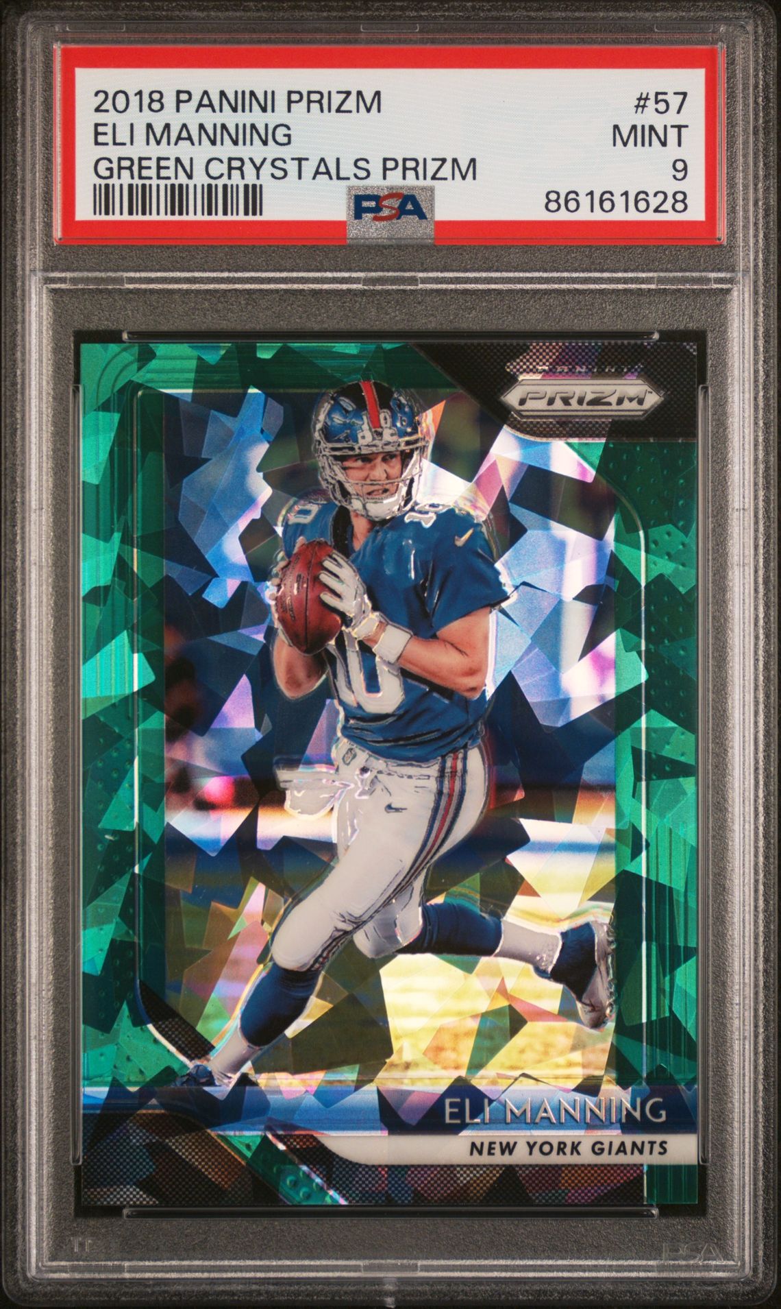 2018 Panini Prizm Eli Manning #57 (Green Crystals Prizm) Mint 9 front