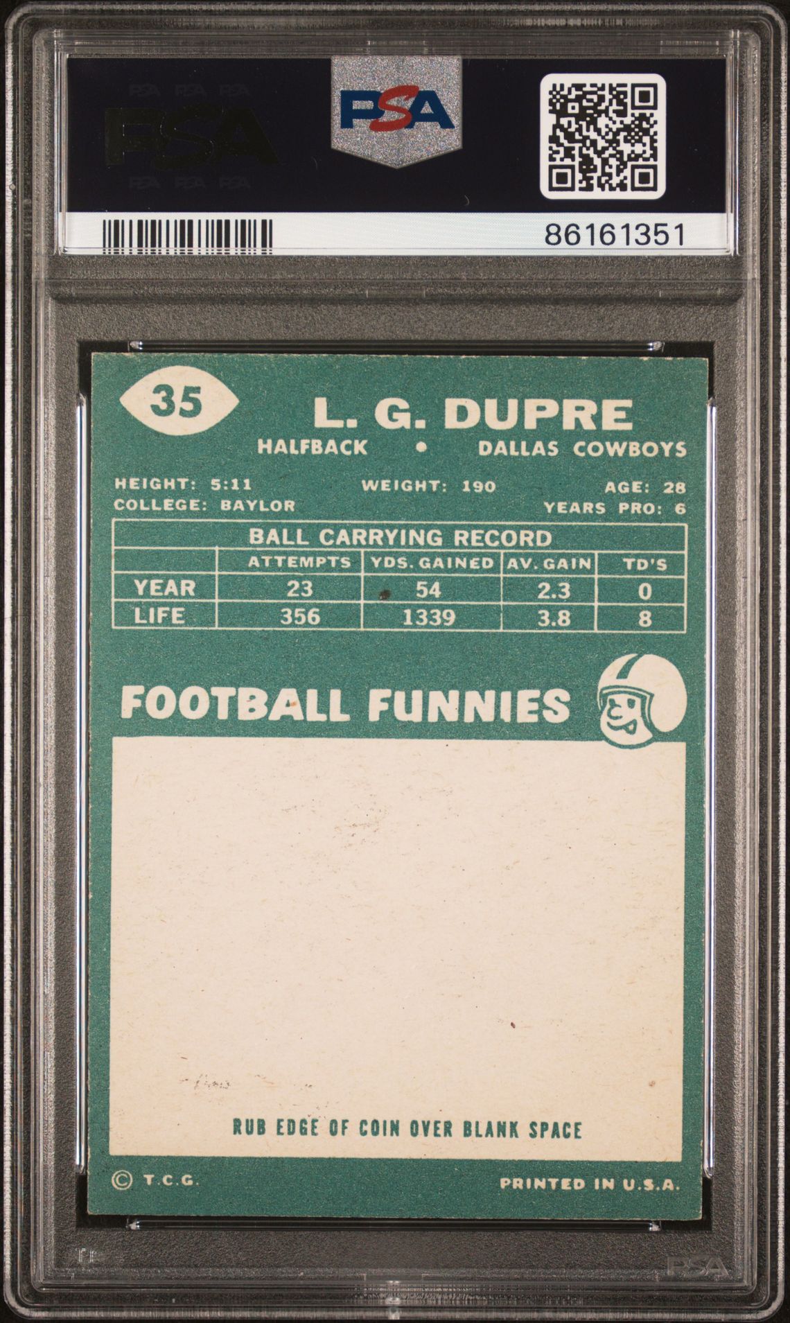 1960 Topps L.g. Dupre #35 Ex-Mt 6 back