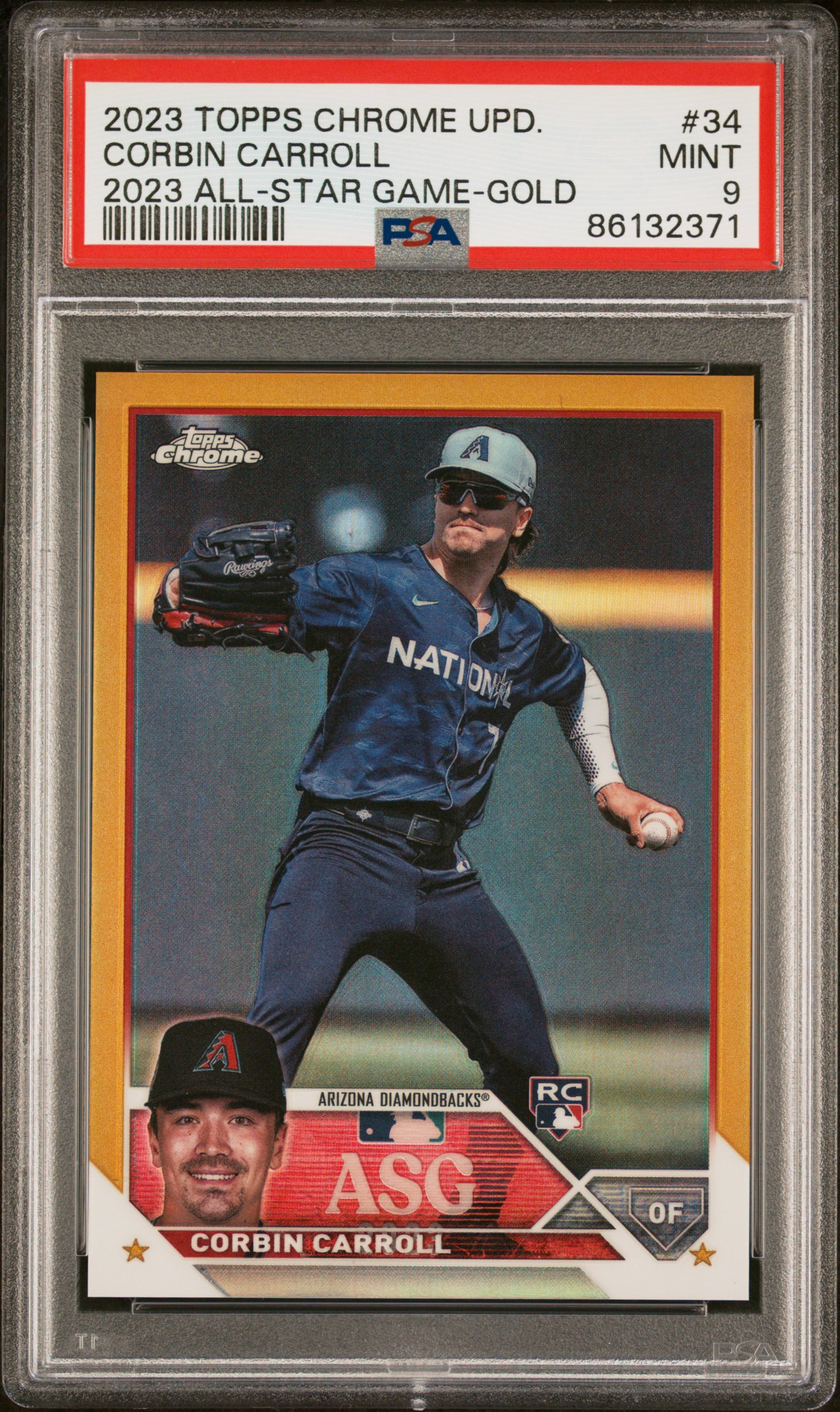 2023 Topps Chrome Update 2023 All-Star Game Gold #34 Corbin Carroll Rookie Card (#44/50) – PSA MINT 9