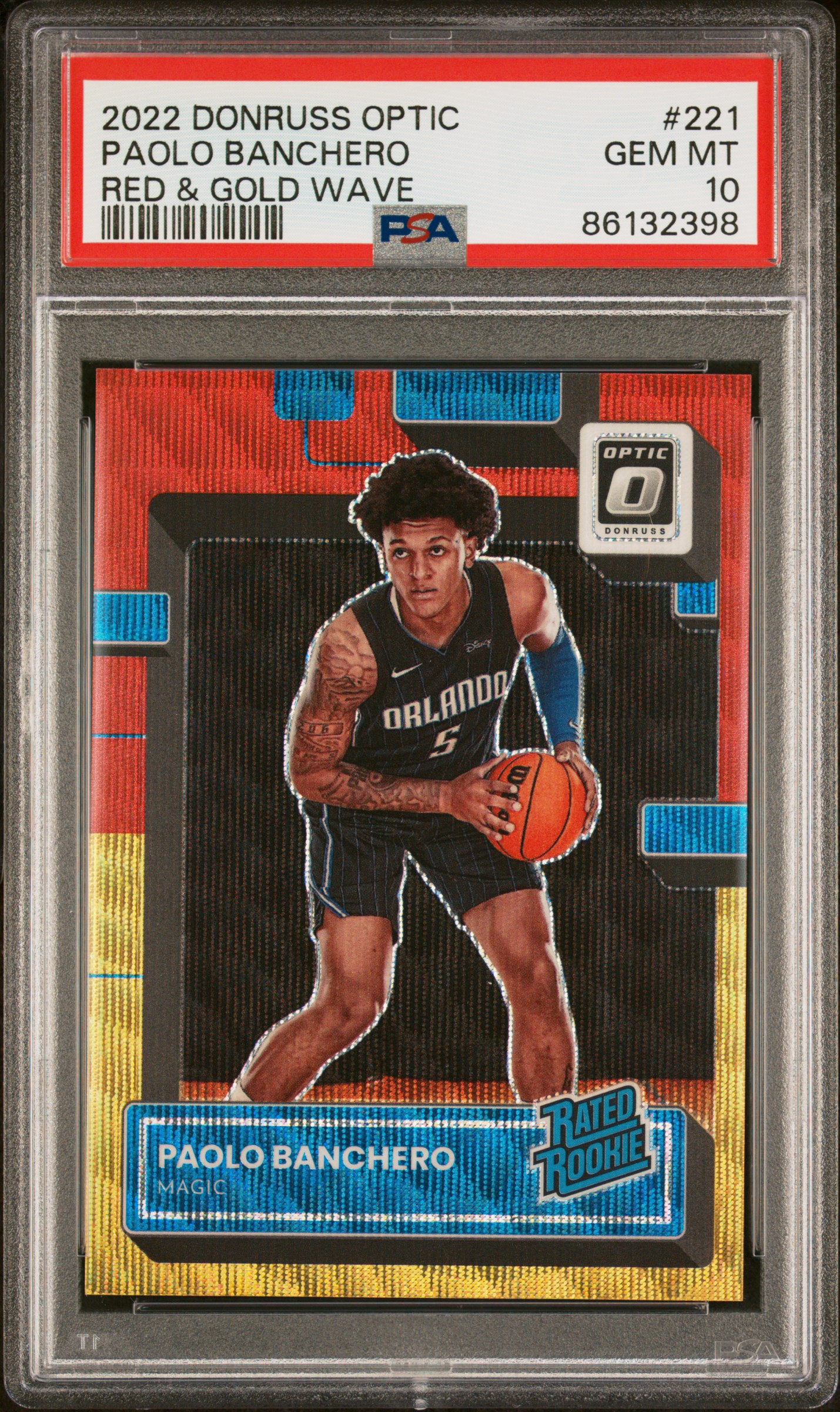 2022-23 Panini Donruss Optic Red & Gold Wave Rated Rookie #221 Paolo Banchero Rookie Card (#87/99) – PSA GEM MT 10