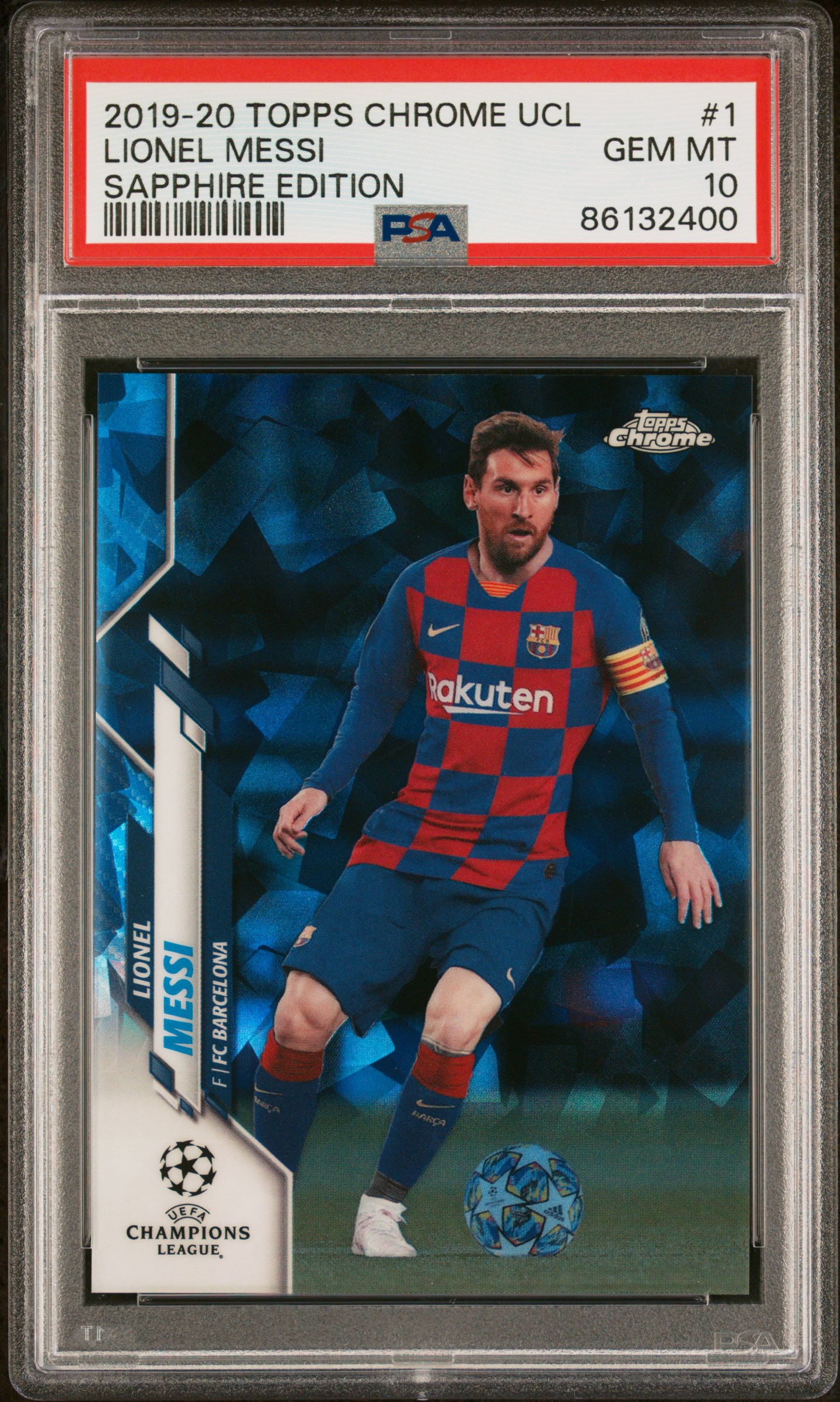 2019-20 Topps Chrome UEFA Champions League Sapphire Edition #1 Lionel Messi – PSA GEM MT 10