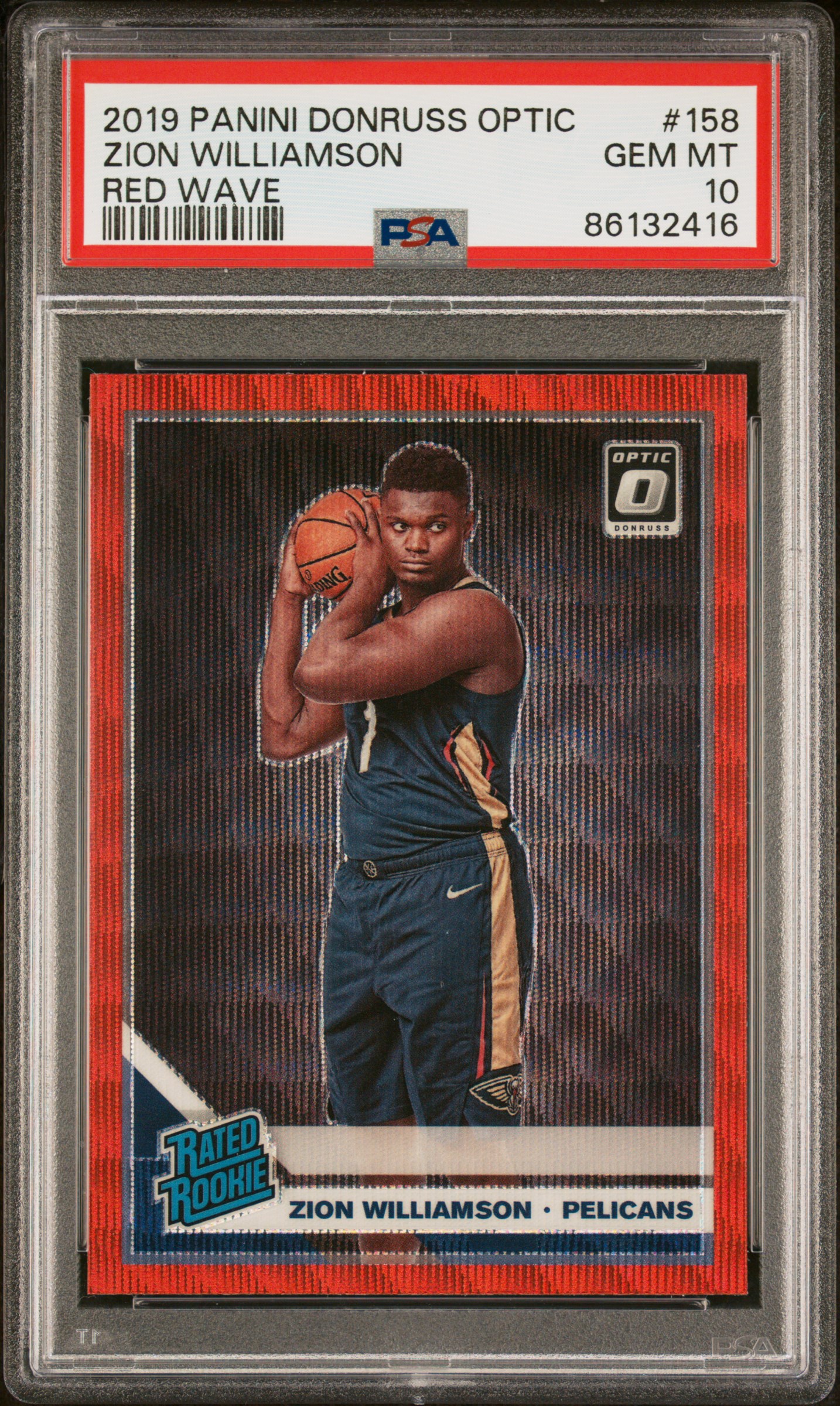 2019-20 Panini Donruss Optic Red Wave Rated Rookie #158 Zion Williamson Rookie Card – PSA GEM MT 10