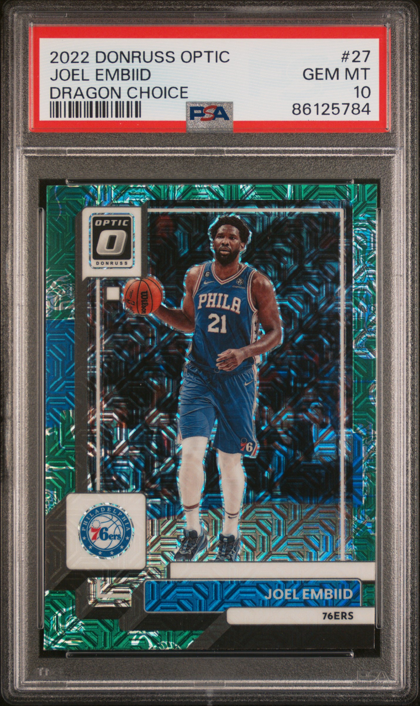 2022-23 Panini Donruss Optic Dragon Choice #27 Joel Embiid – PSA GEM MT 10