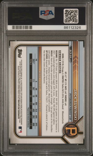 2022 Bowman Chrome Prospects Jack Suwinski #Bcp84 (Chr.pros-Org.shimmer Ref.) Mint 9 back