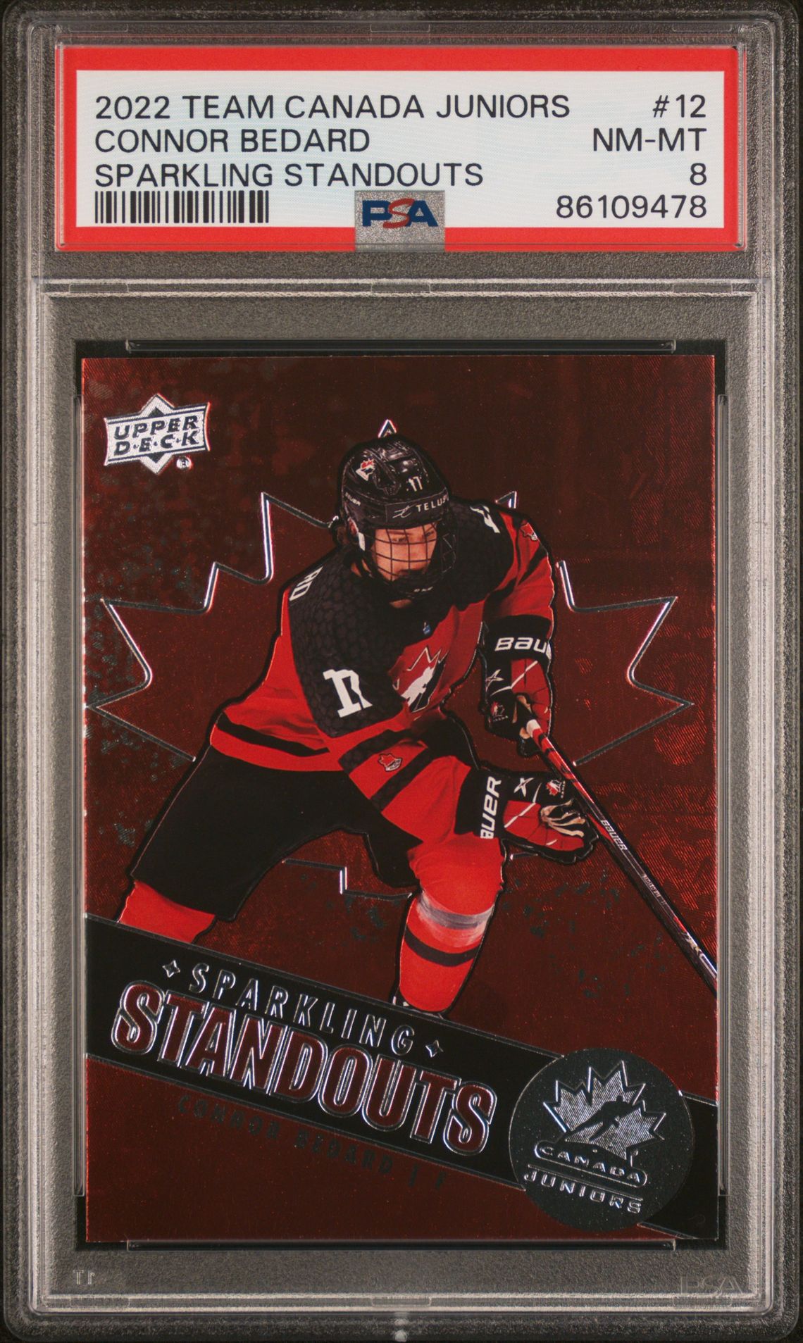 2022 Upper Deck UPPER DECK TEAM CANADA JUNIORS SPARKLING STANDOUTS #12 Connor Bedard front