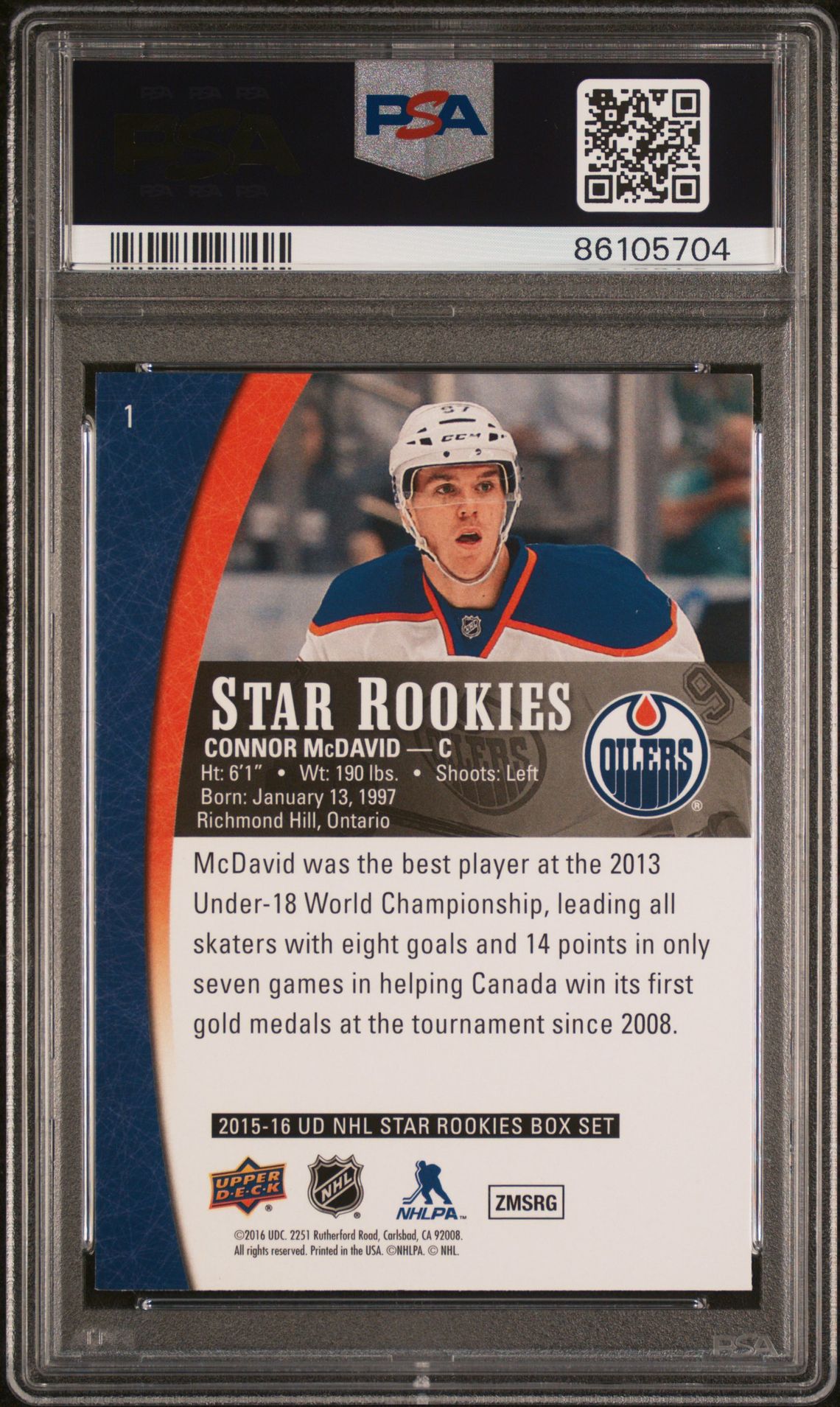 2015 Upper Deck Star Rookies Connor Mcdavid #1 Gem Mt 10 back