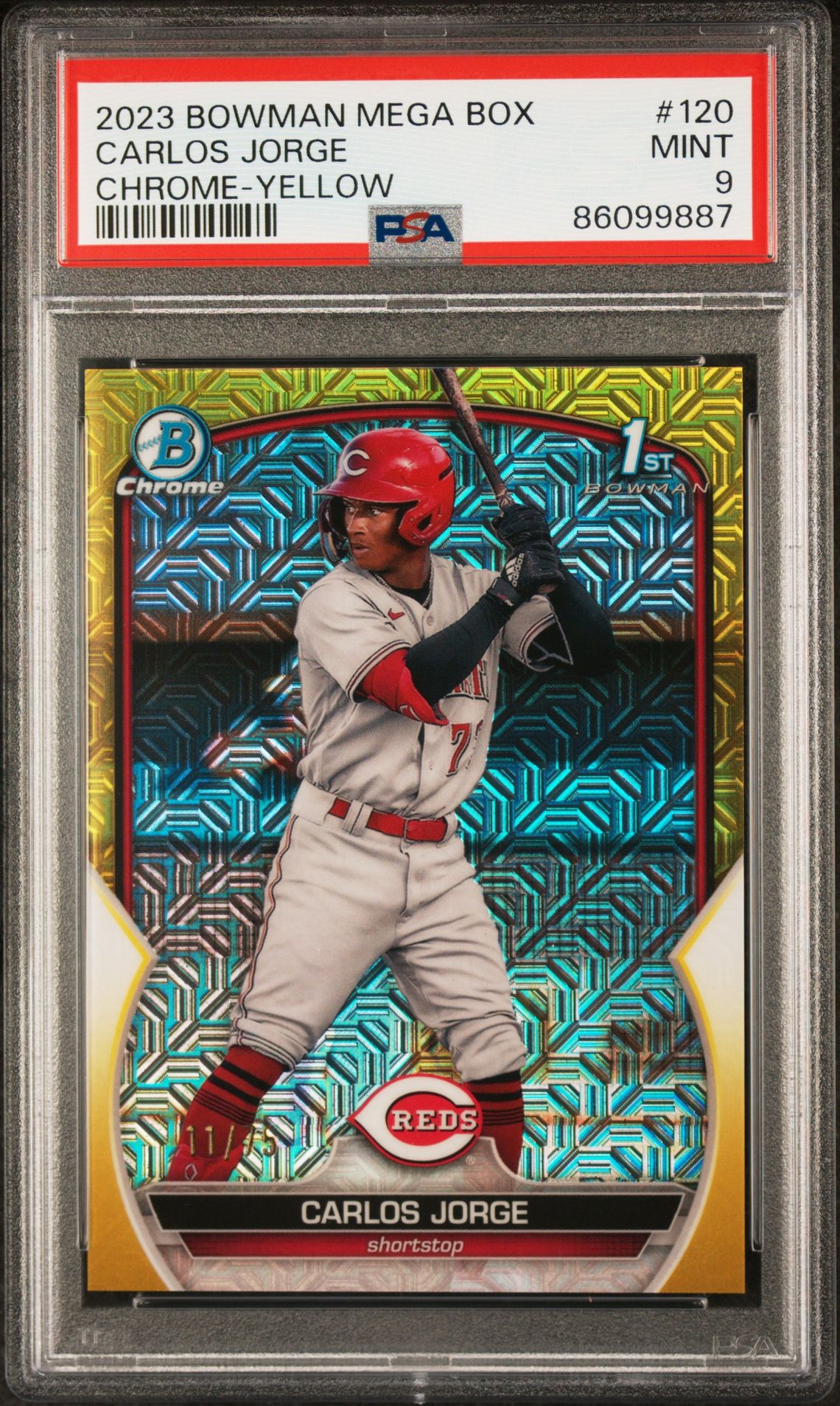 2023 Bowman BOWMAN MEGA BOX CHROME YELLOW REFRACTOR #120 Carlos Jorge front