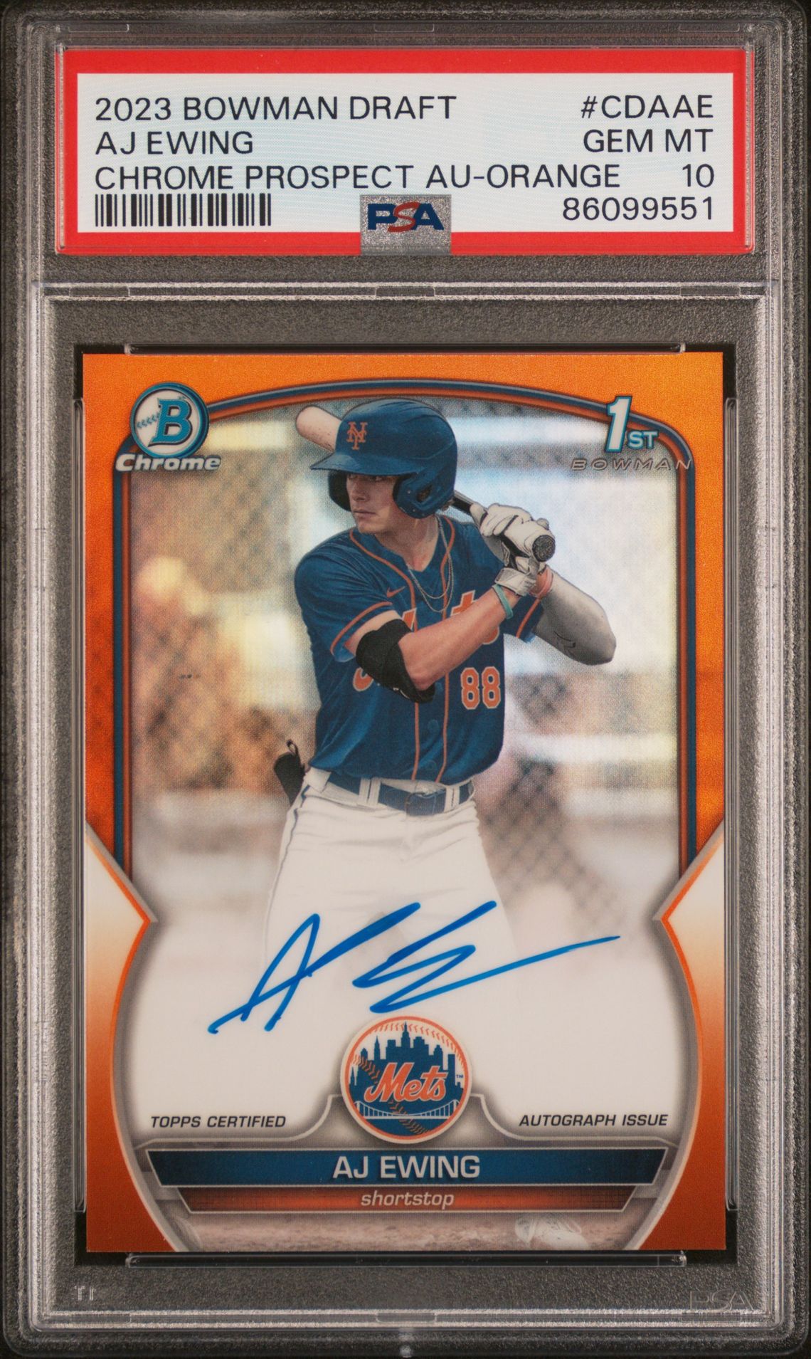2023 Bowman BOWMAN DRAFT CHROME PROSPECT AUTOGRAPH CHROME PROSPECT AU-ORG REF #CDAAE Aj Ewing front